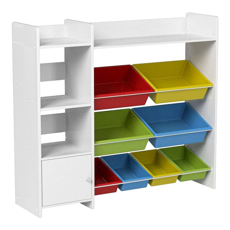 Sturdis Kids Toy Storage Organizer with Bookshelf, Top Shelf and 8 Colorful Bins