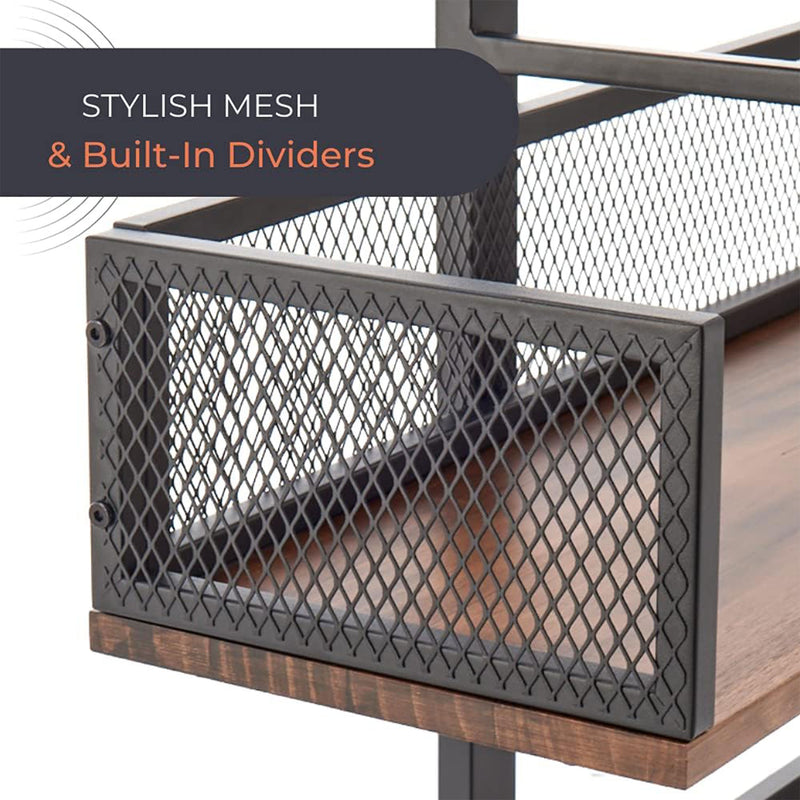 Sturdis 4 Tier Solid Wood Metal Industrial Bookshelf with Mesh Barriers, Black