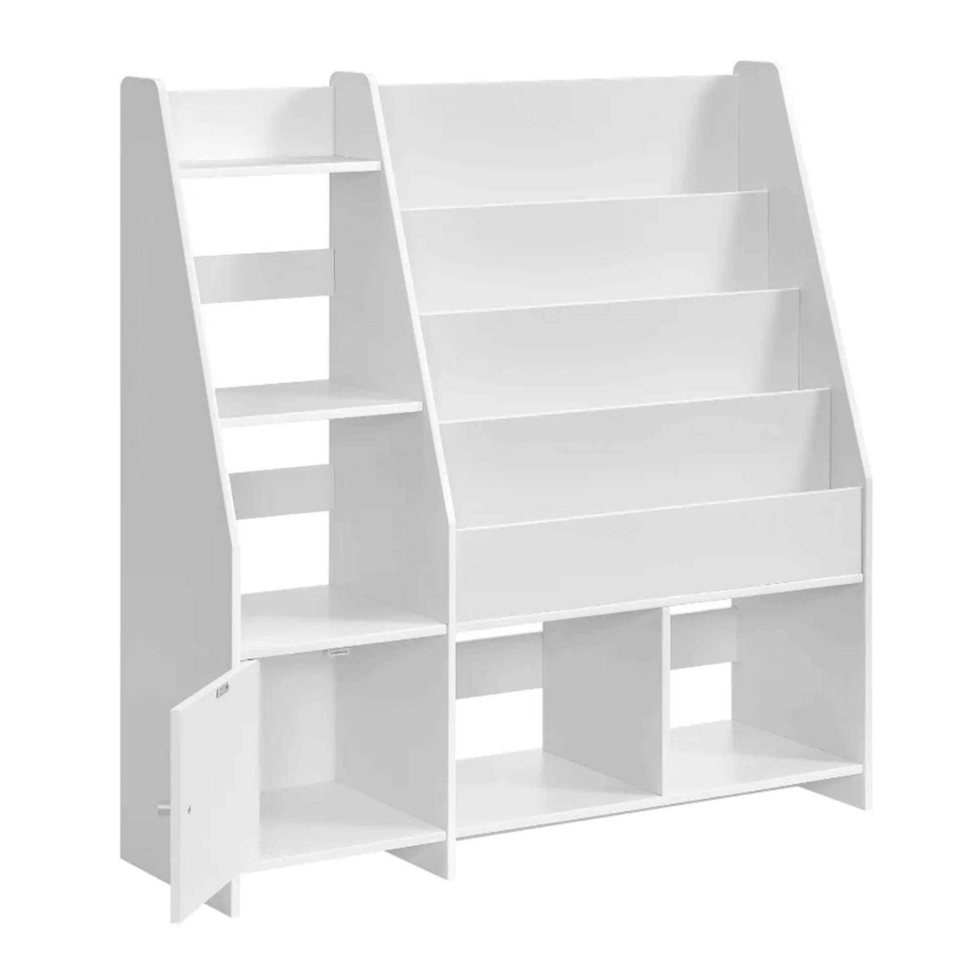 Sturdis Modern Round Edge Wooden Durable Kids Bookshelf with Step Shelves, White - VMInnovations