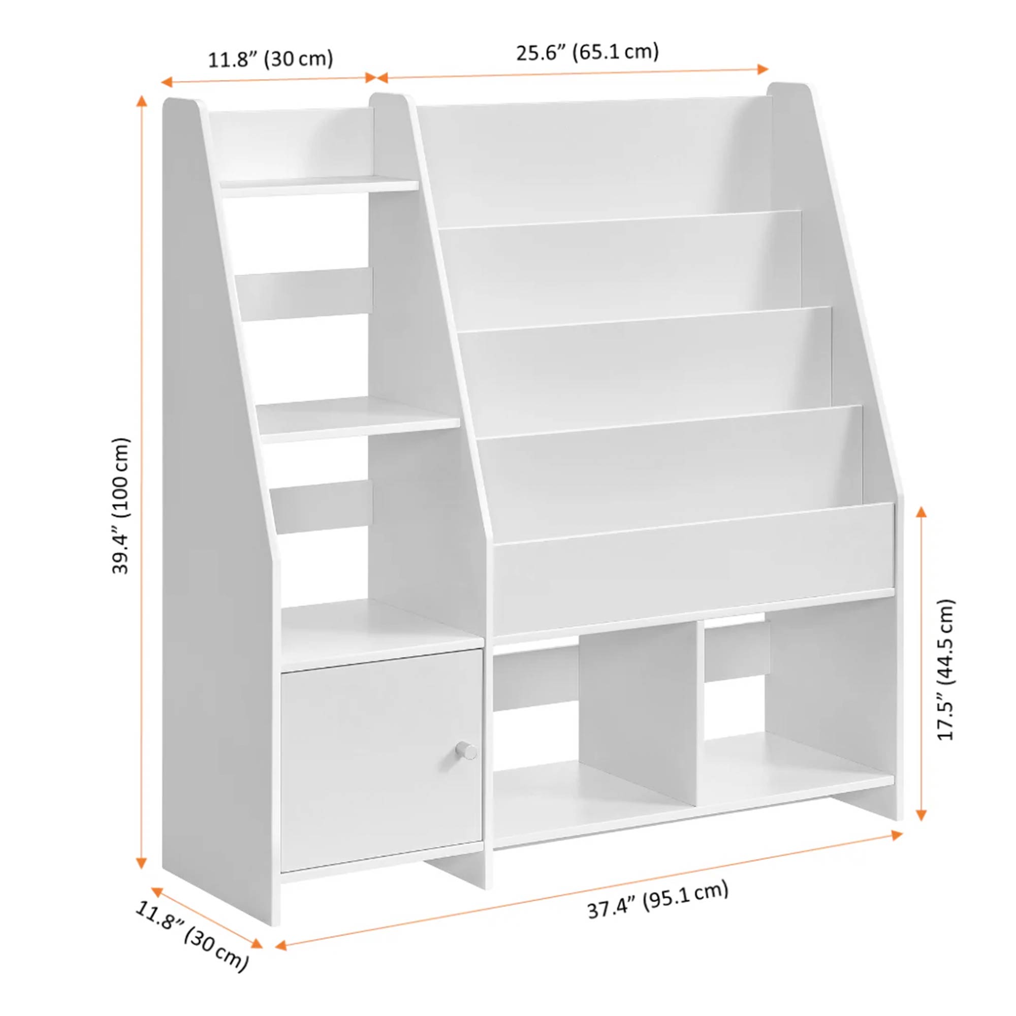 Sturdis Modern Round Edge Wooden Durable Kids Bookshelf with Step Shelves, White - VMInnovations