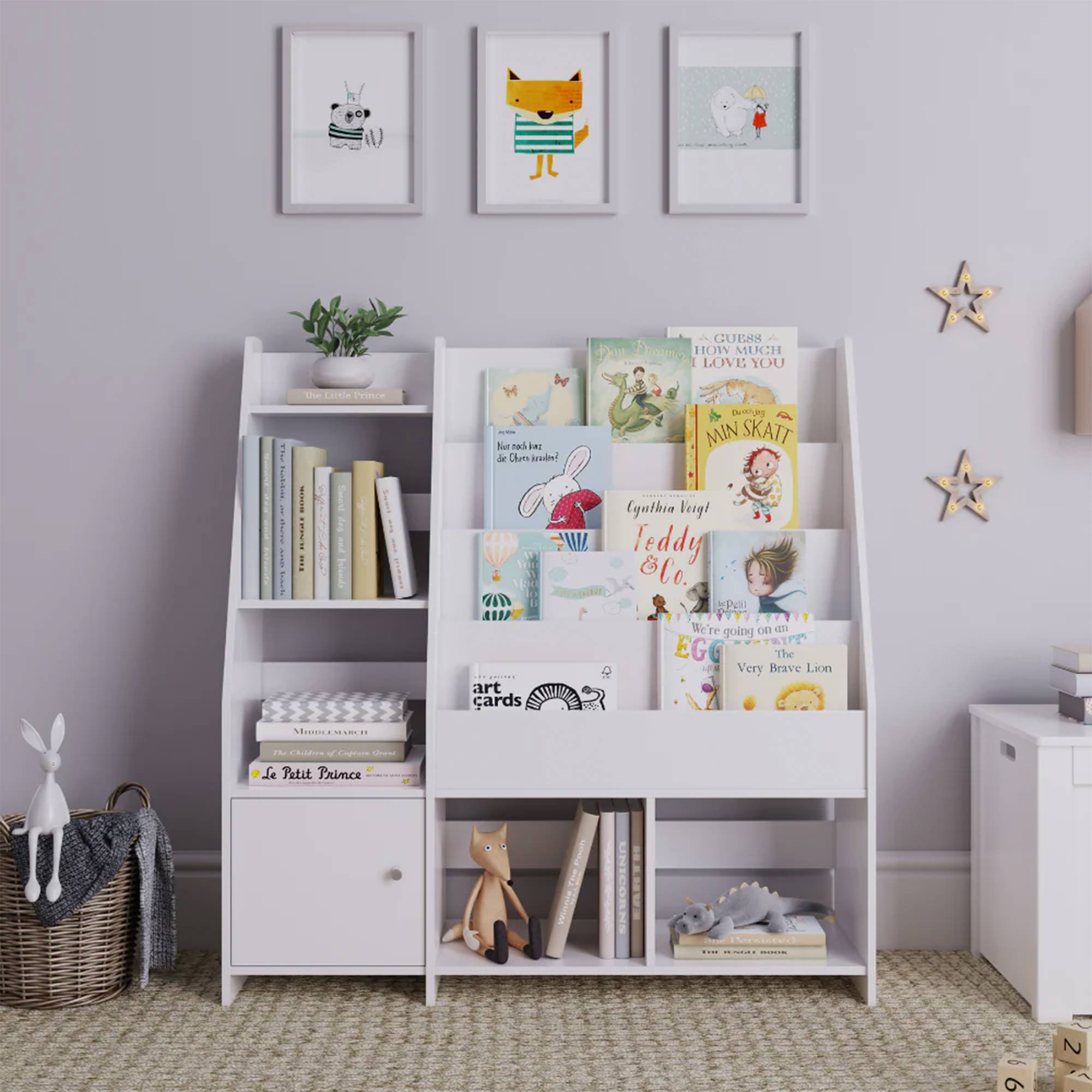 Sturdis Round Edge Wooden Durable Kids Bookshelf w/Step Shelves, White(Open Box) - VMInnovations
