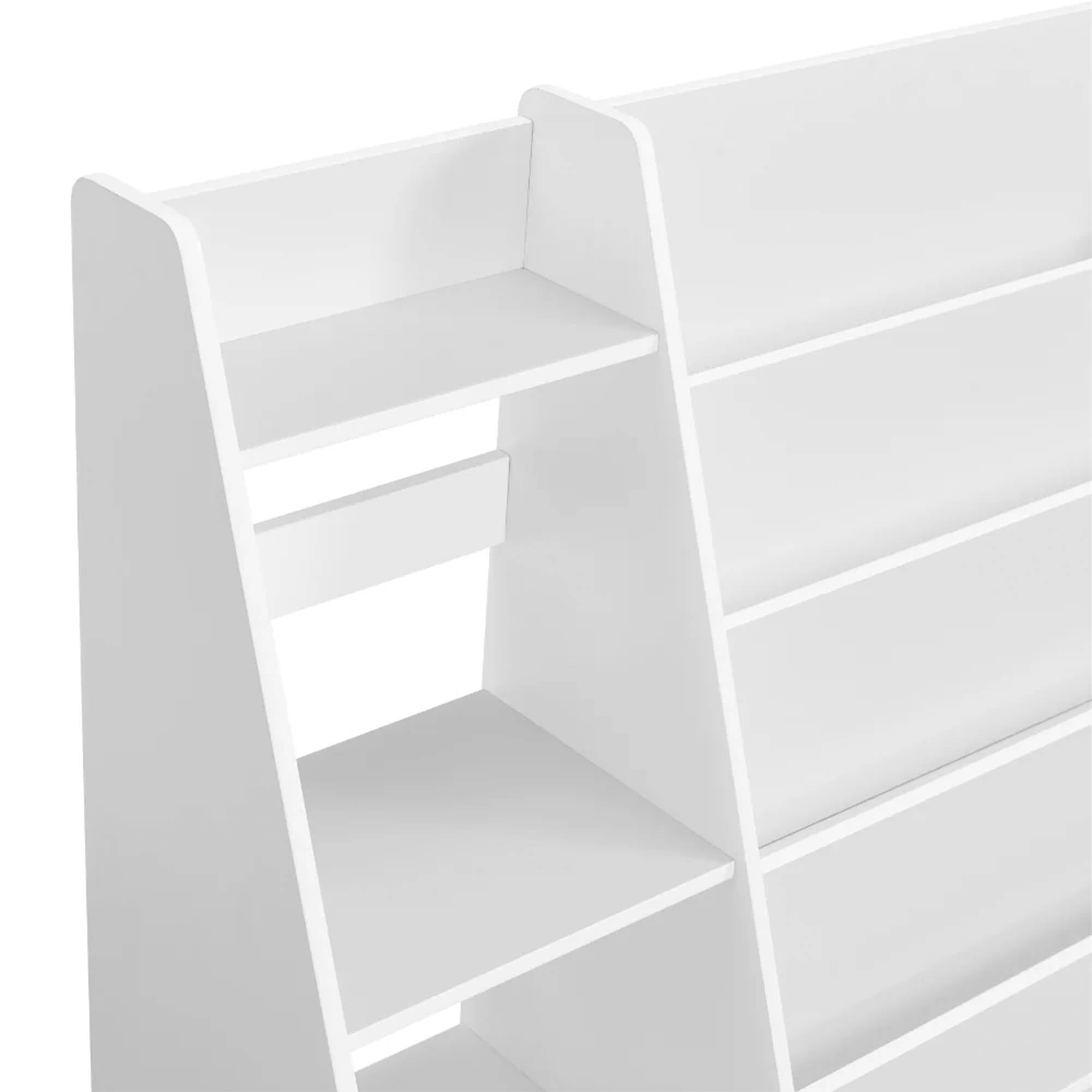 Sturdis Modern Round Edge Wooden Durable Kids Bookshelf with Step Shelves, White - VMInnovations