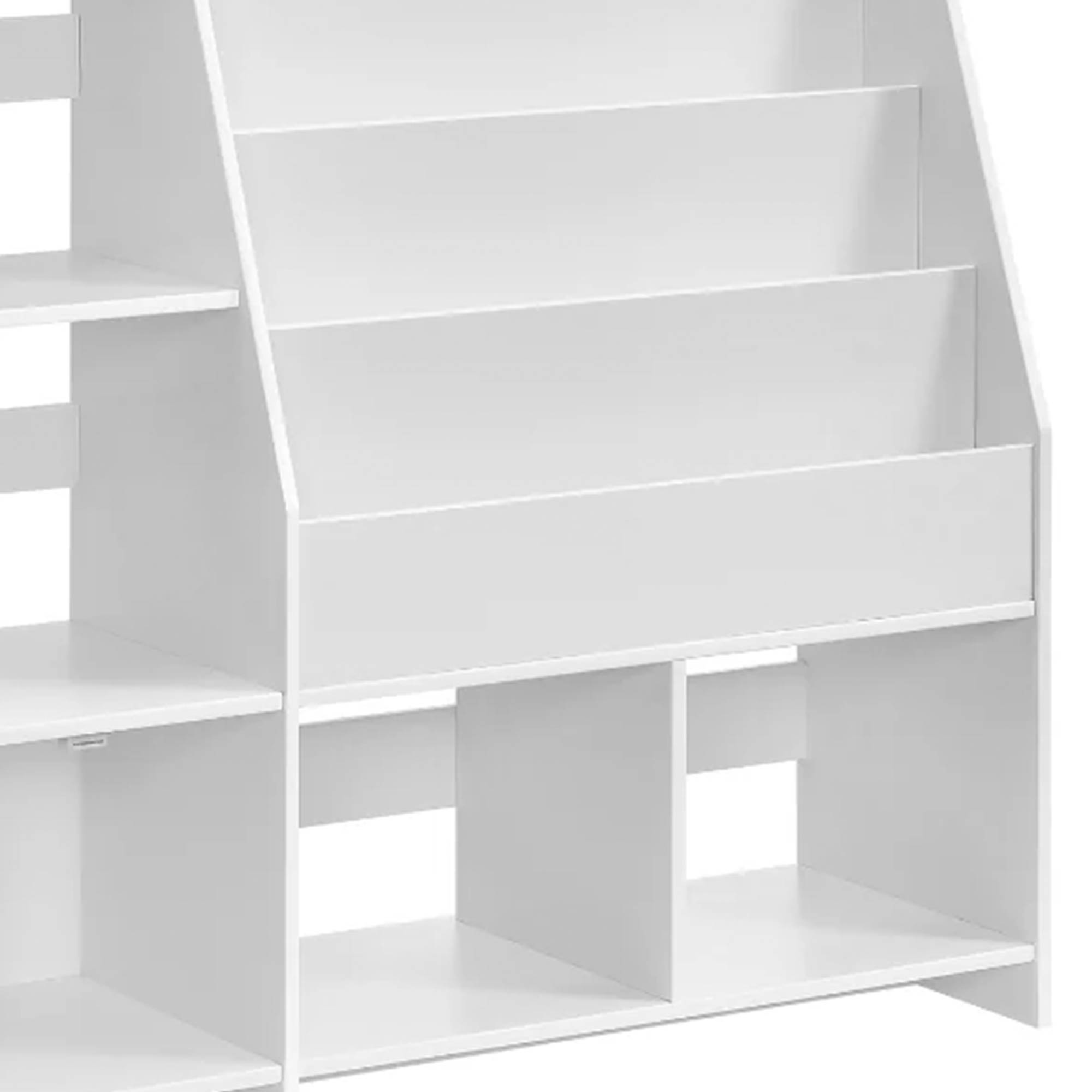 Sturdis Modern Round Edge Wooden Durable Kids Bookshelf with Step Shelves, White - VMInnovations