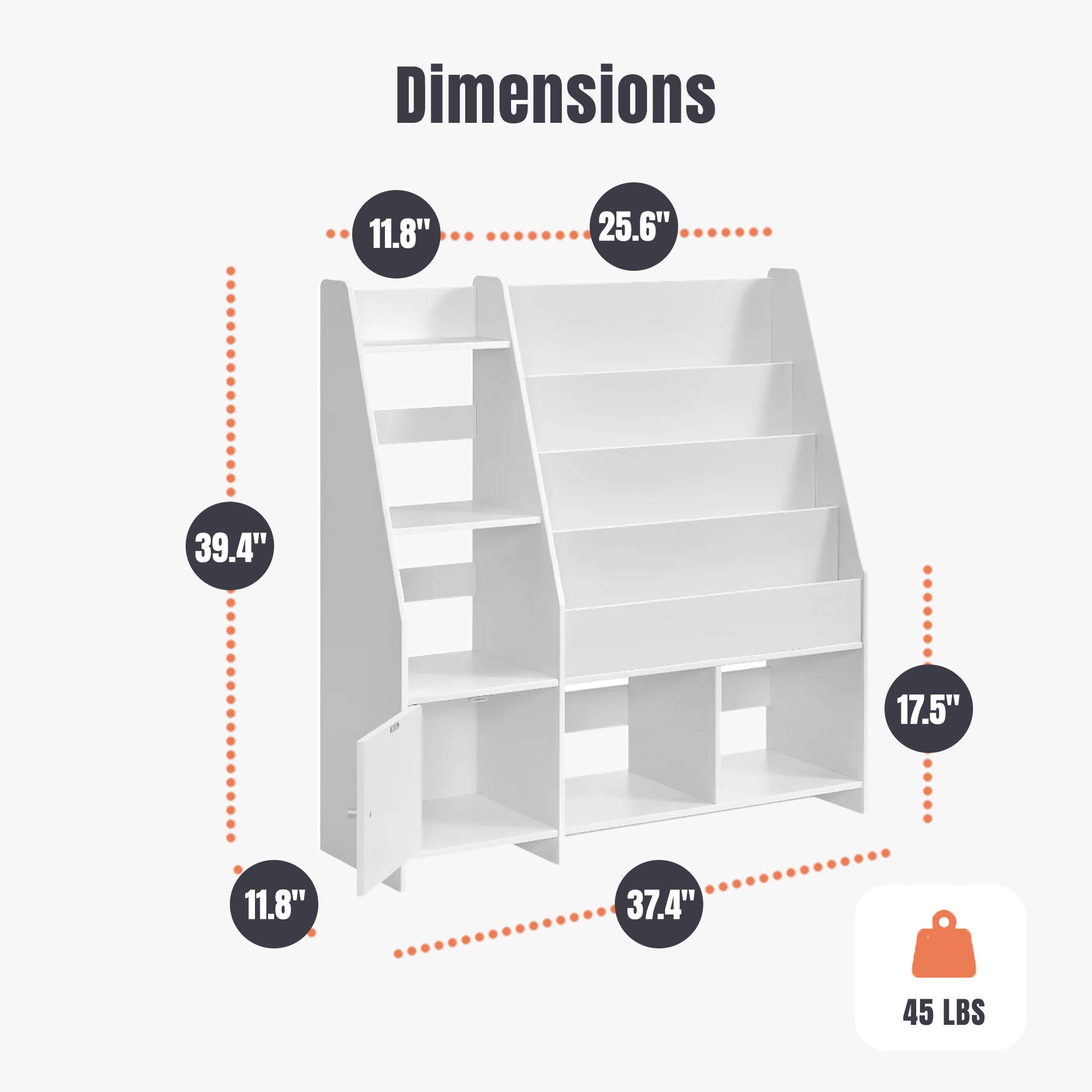 Sturdis Modern Round Edge Wooden Durable Kids Bookshelf with Step Shelves, White - VMInnovations