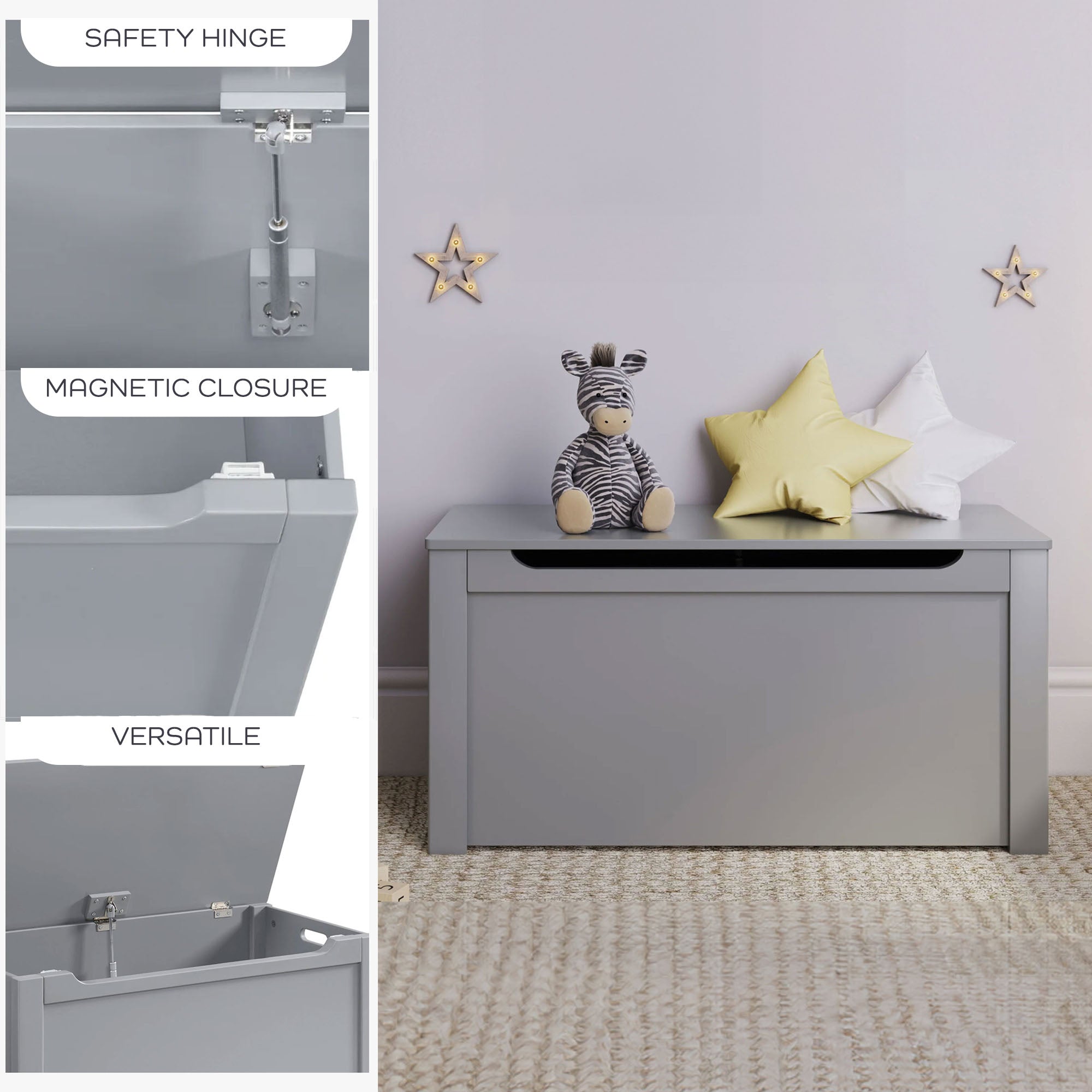 Sturdis Wooden Toy Box Stylish and Spacious Storage for Home Organization, Gray - VMInnovations