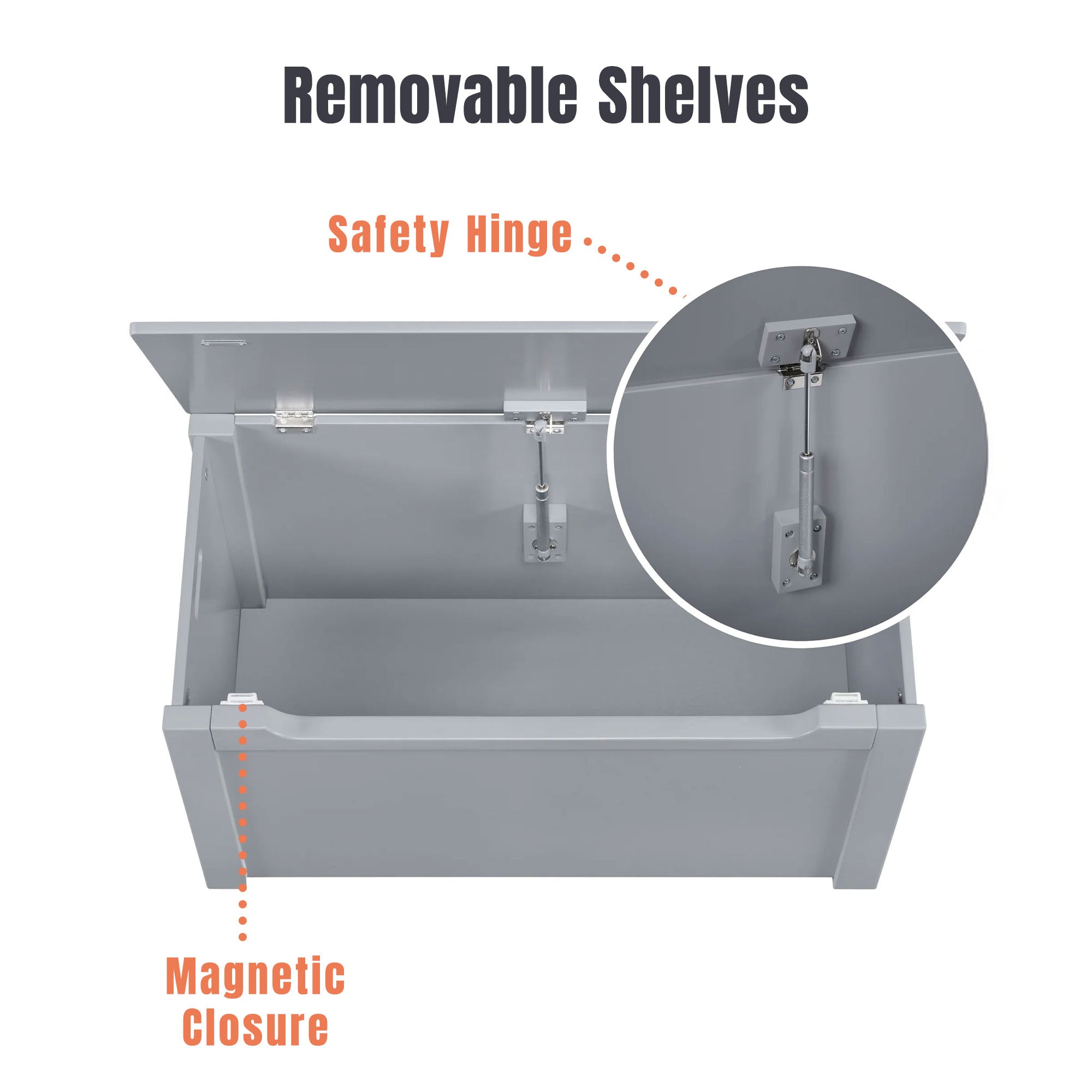 Sturdis Wooden Toy Box Stylish and Spacious Storage for Home Organization, Gray - VMInnovations