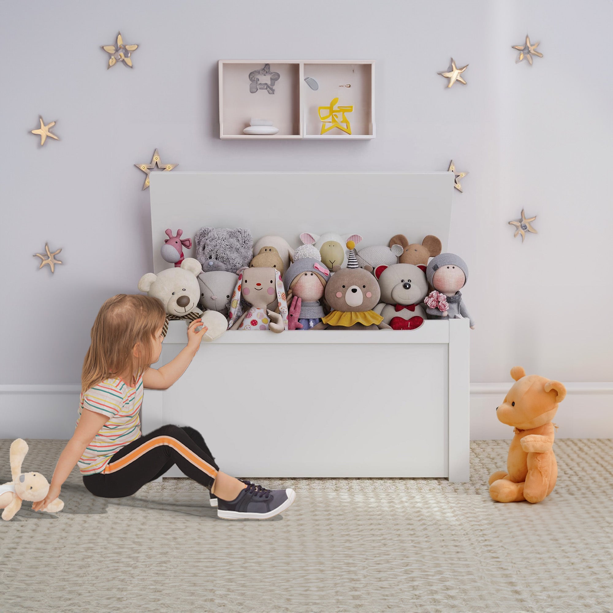 Sturdis Wooden Toy Box Stylish Spacious Storage for Home Organization, White - VMInnovations