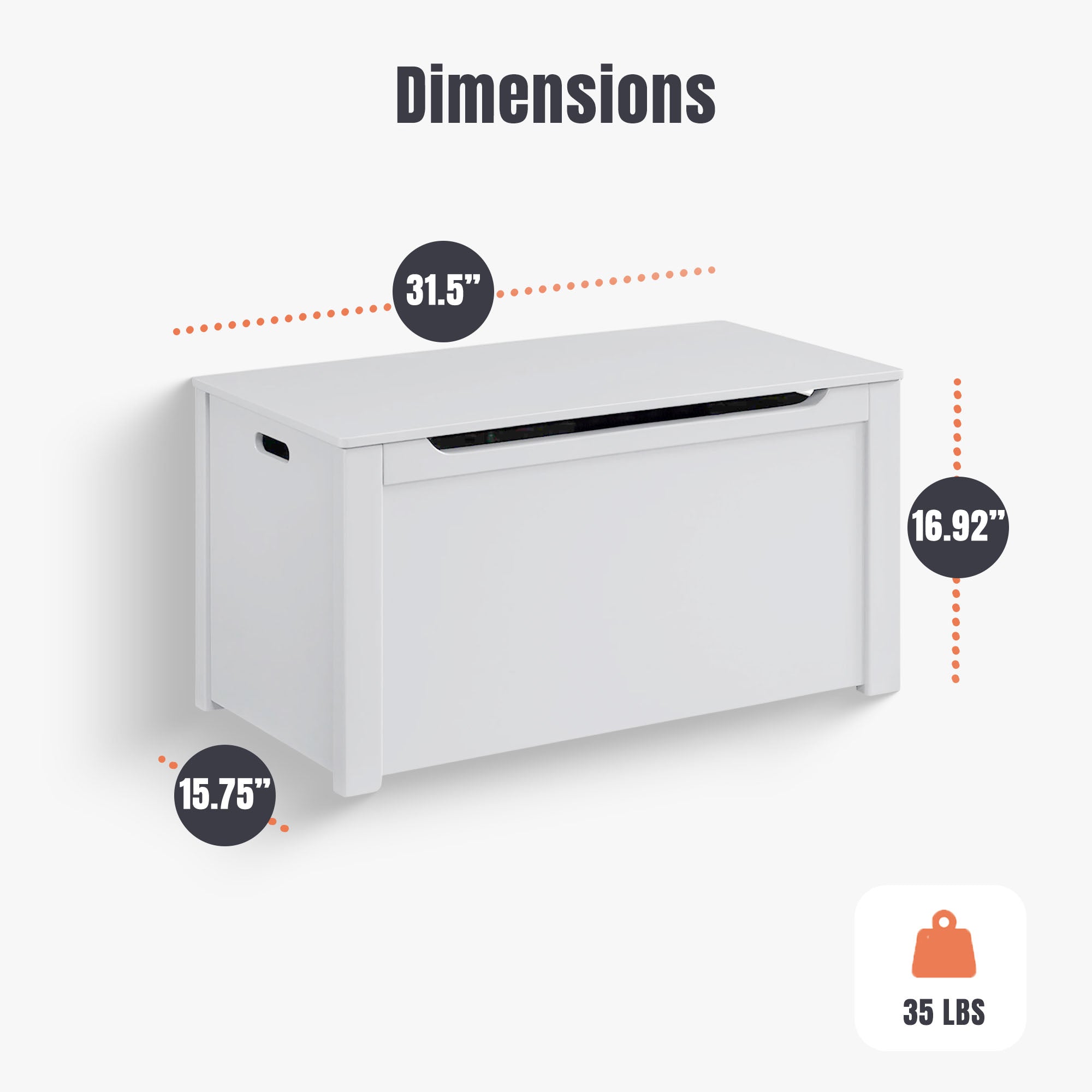 Sturdis Wooden Toy Box Stylish Spacious Storage for Home Organization, White - VMInnovations