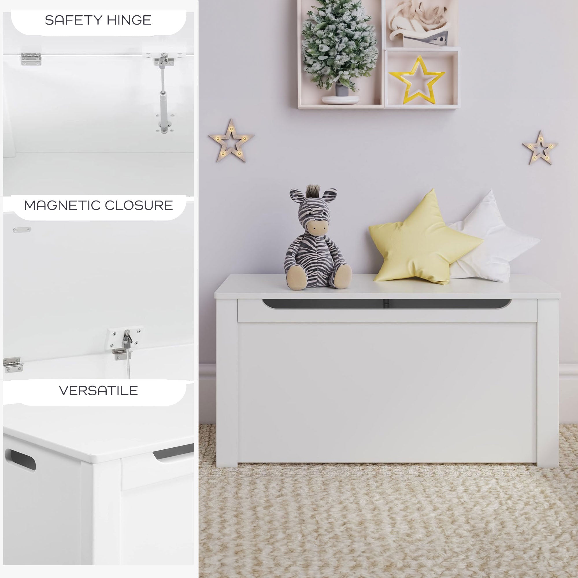 Sturdis Wooden Toy Box Stylish Spacious Storage for Home Organization, White - VMInnovations