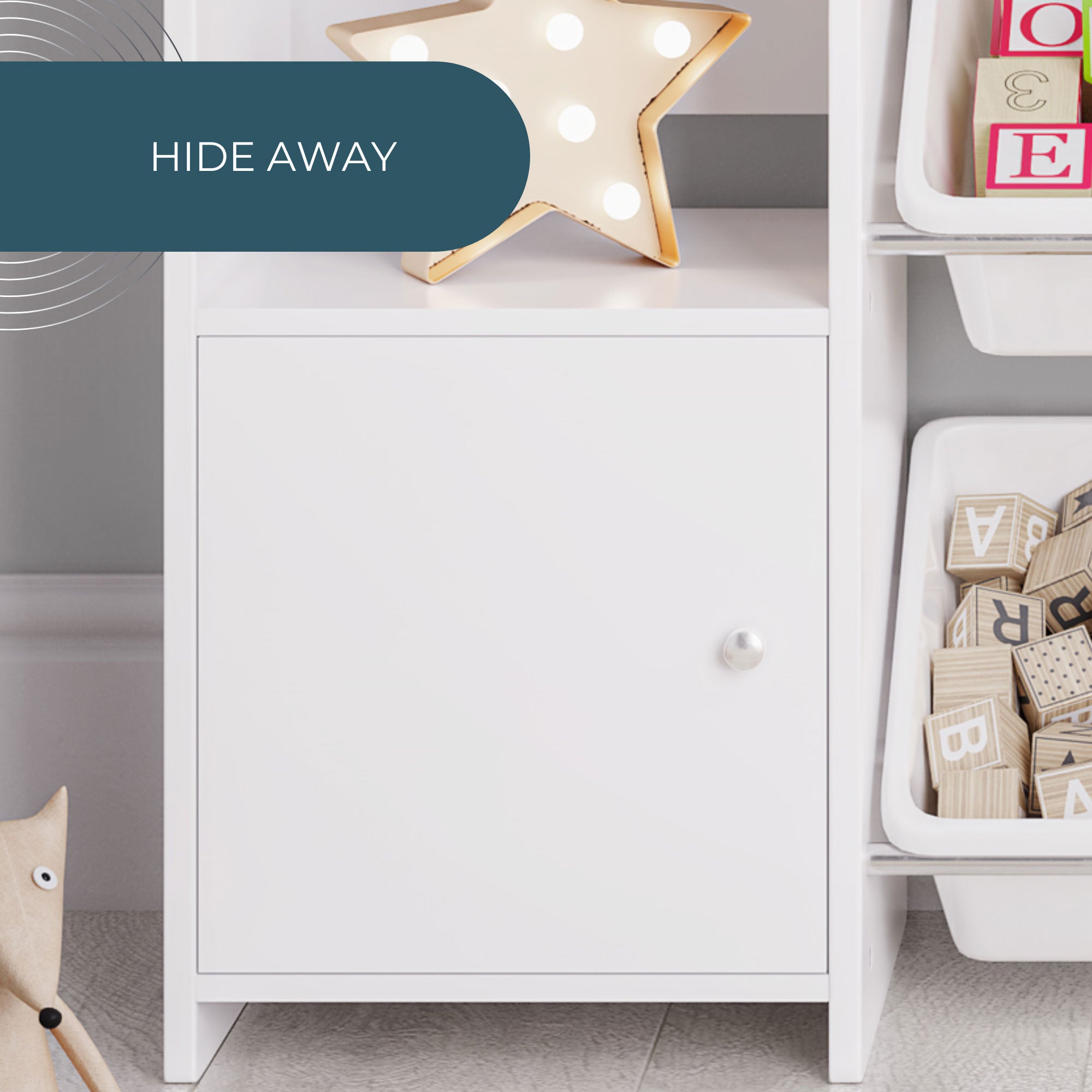 Sturdis Toy Storage Organizer w/Cabinet, Bookshelf & 8 Bins, White (Open Box) - VMInnovations