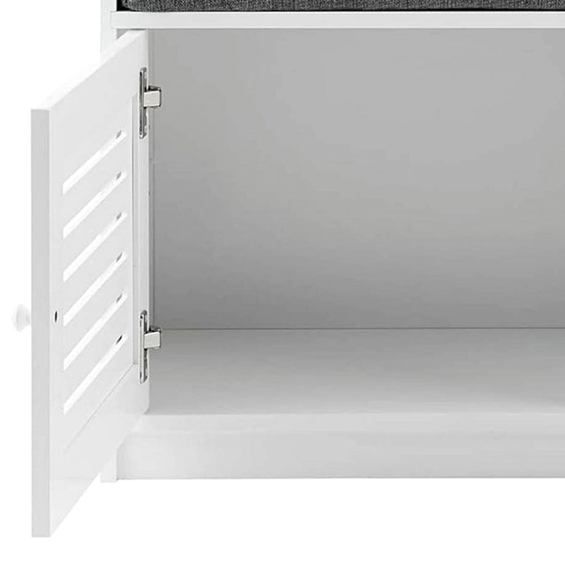 Sturdis Modern Shoe Storage Bench w/ Adjustable Shelves & Cushioned Seat, White