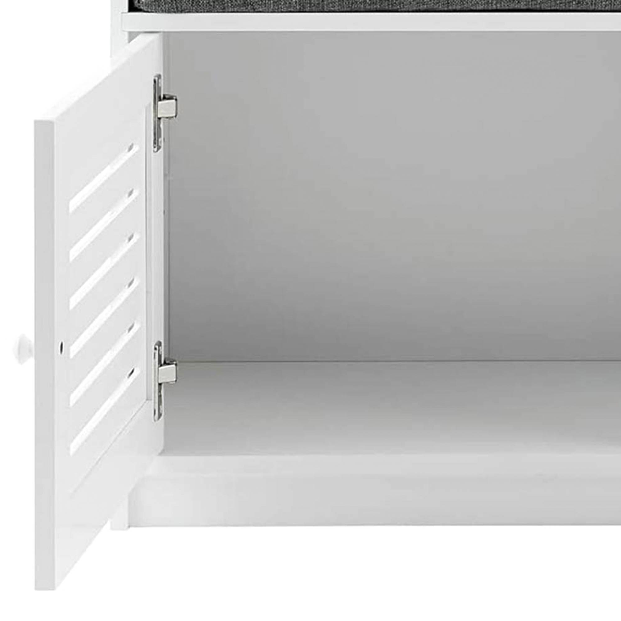 Sturdis Shoe Storage Bench w/ Adjustable Shelves & Cushioned Seat, White (Used) - VMInnovations
