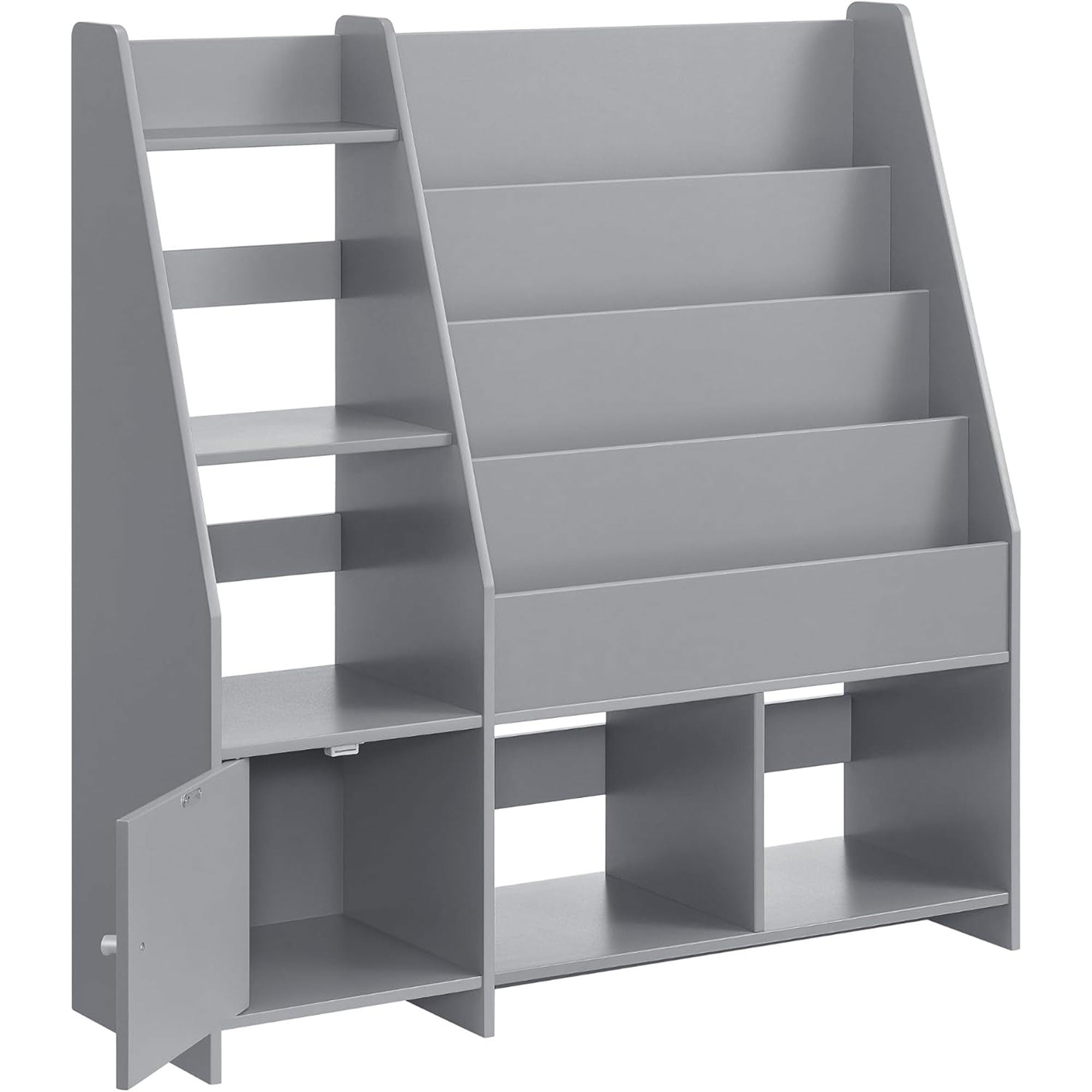 Sturdis Modern Round Edge Wooden Durable Kids Bookshelf with Step Shelves, Gray - VMInnovations