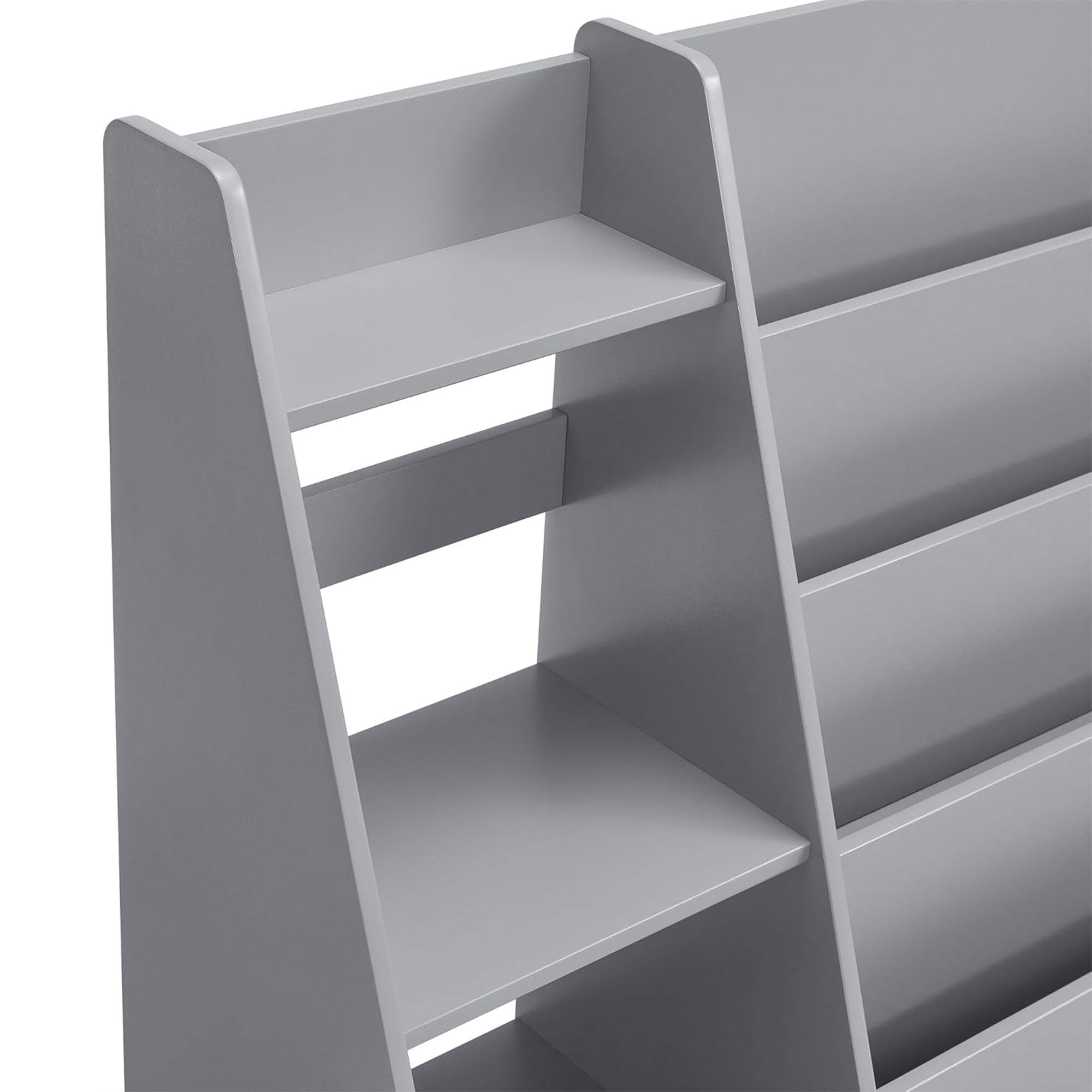 Sturdis Modern Round Edge Wooden Durable Kids Bookshelf with Step Shelves, Gray - VMInnovations