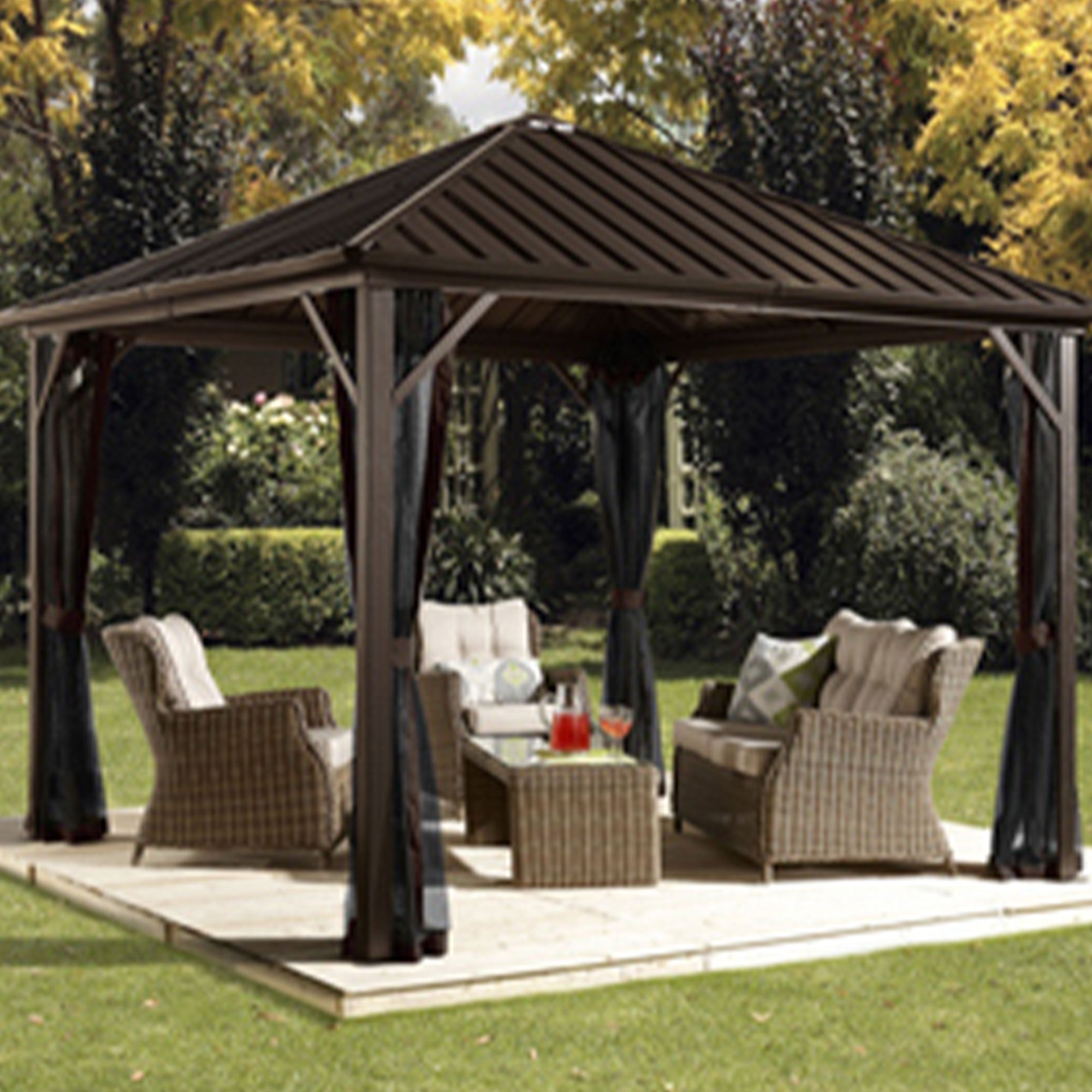 Sojag Dakota 10 x 10 Feet Aluminum Gazebo with Nylon Mosquito Netting, Brown (Open Box)