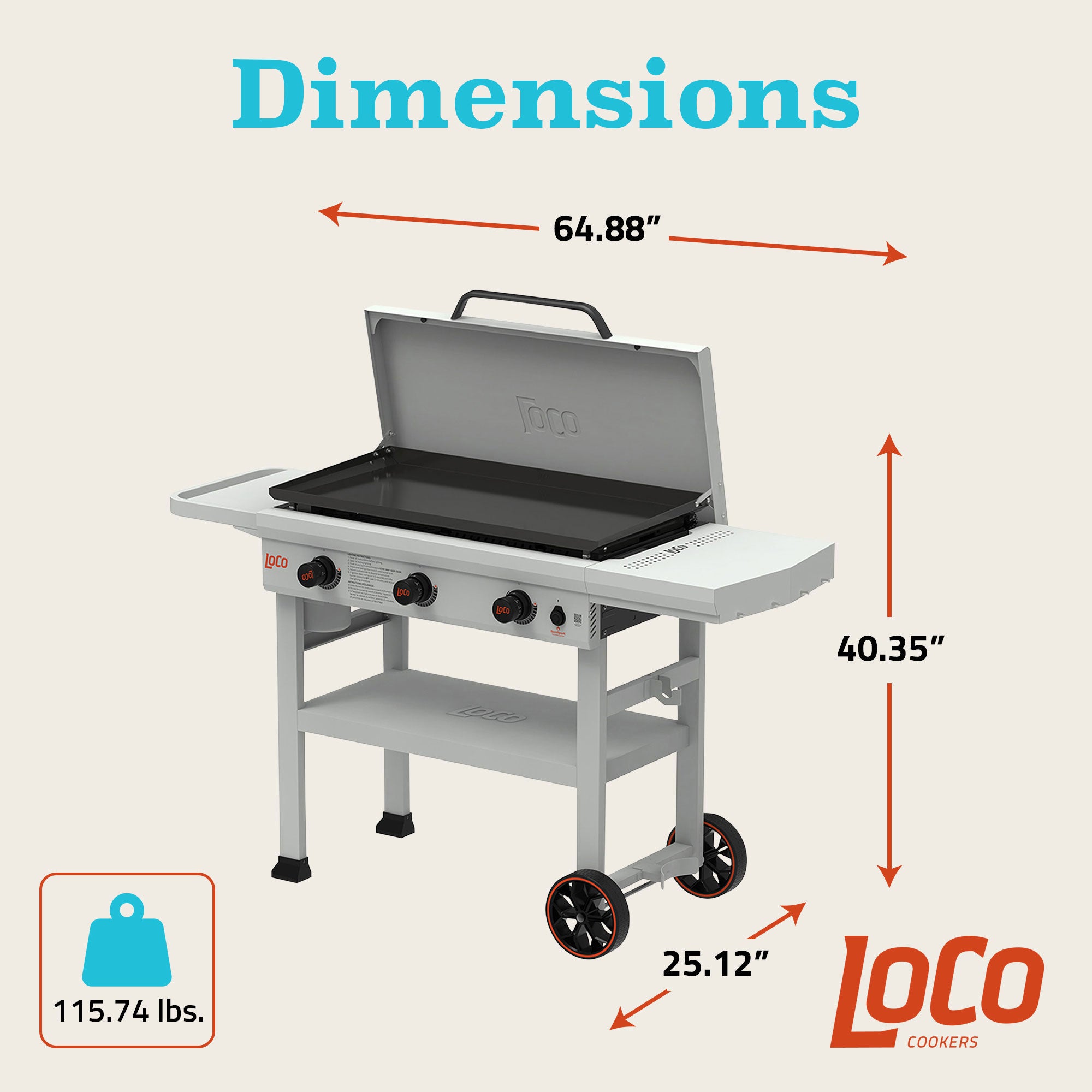 Loco Cookers 3-Burner Classic SmartTemp Outdoor Flat Top Propane Gas Grill, 36" - VMInnovations