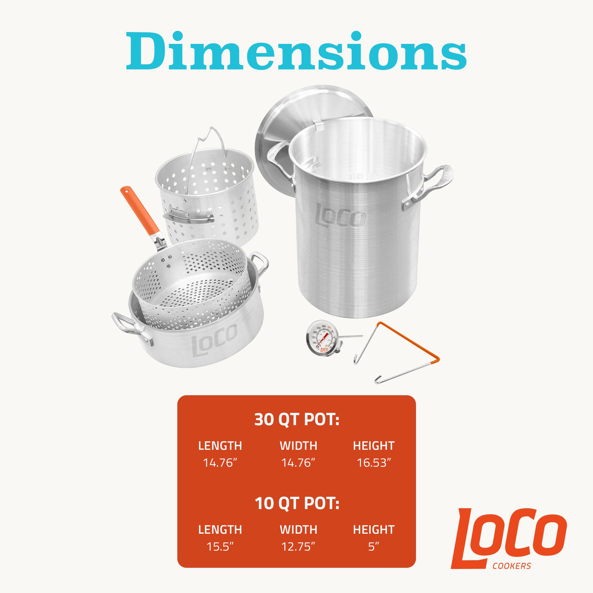 Loco Cookers 30 Quart Aluminum Circular Pots Kit for Boiling & Steaming, Silver - VMInnovations