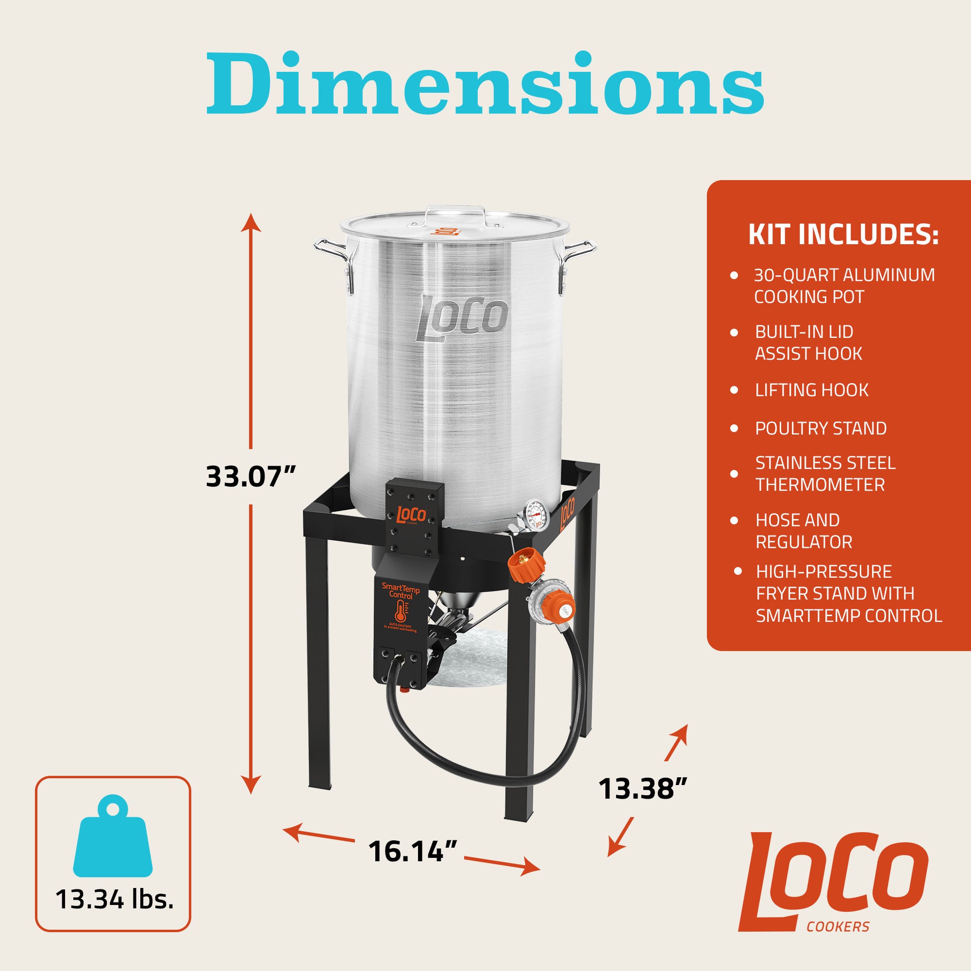 Loco Cookers 30 Quart Propane Manual Ignition Aluminum Cylinder Turkey Fryer - VMInnovations