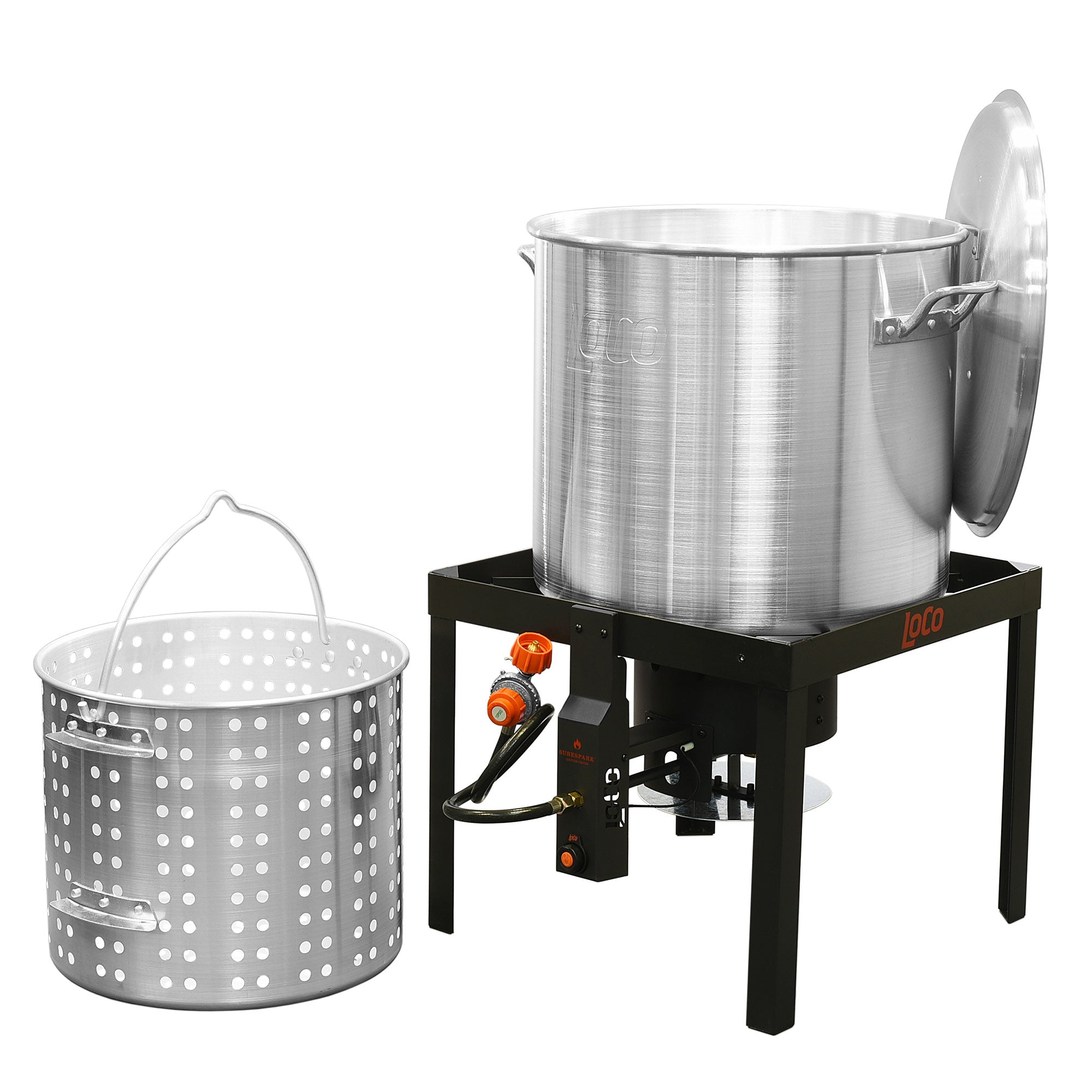 Loco Cookers 80qt SureSpark Seafood Boil & Steam Kit w/Twist & Drain (Open Box) - VMInnovations