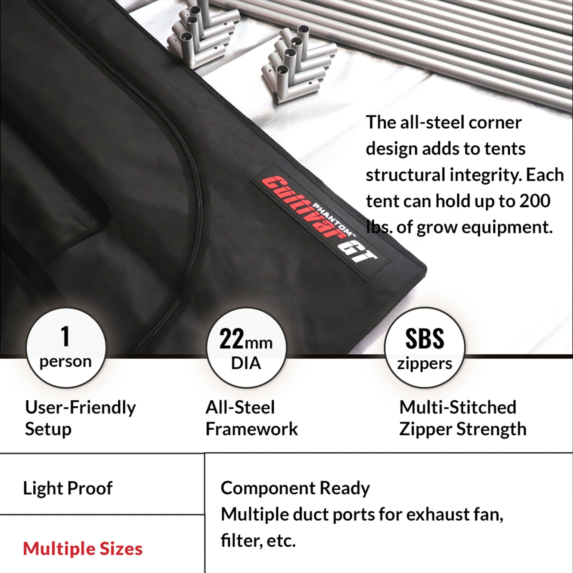 PHANTOM Cultivar GT84 8 x 4’ All Steel Design Grow Tent with 200 Pound Capacity - VMInnovations