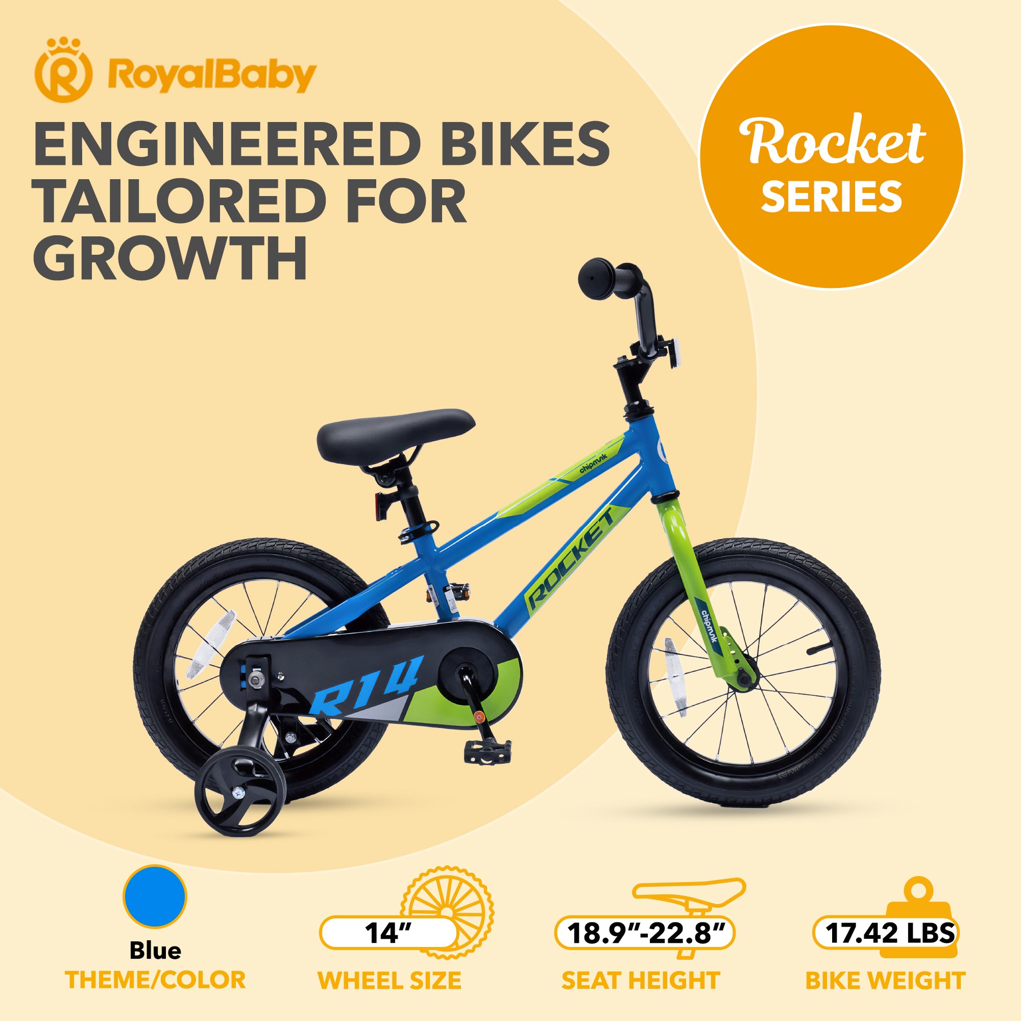 RoyalBaby Rocket Outdoor Children's Bike, 14 In, Blue (Open Box) - VMInnovations