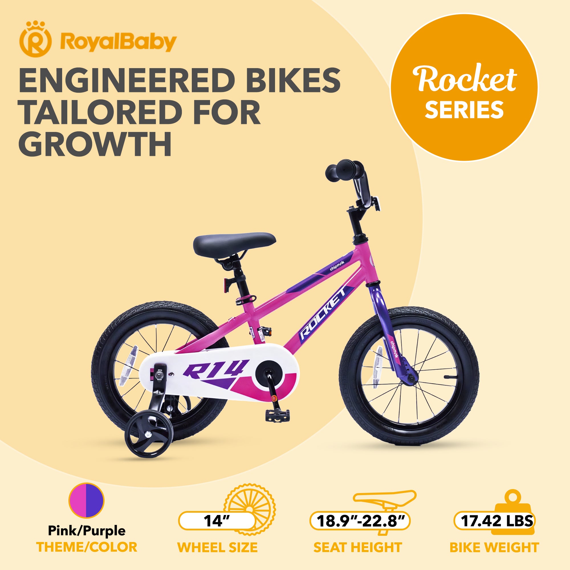RoyalBaby Rocket Outdoor Children's Bike with Training Wheels, 14 In (Open Box)