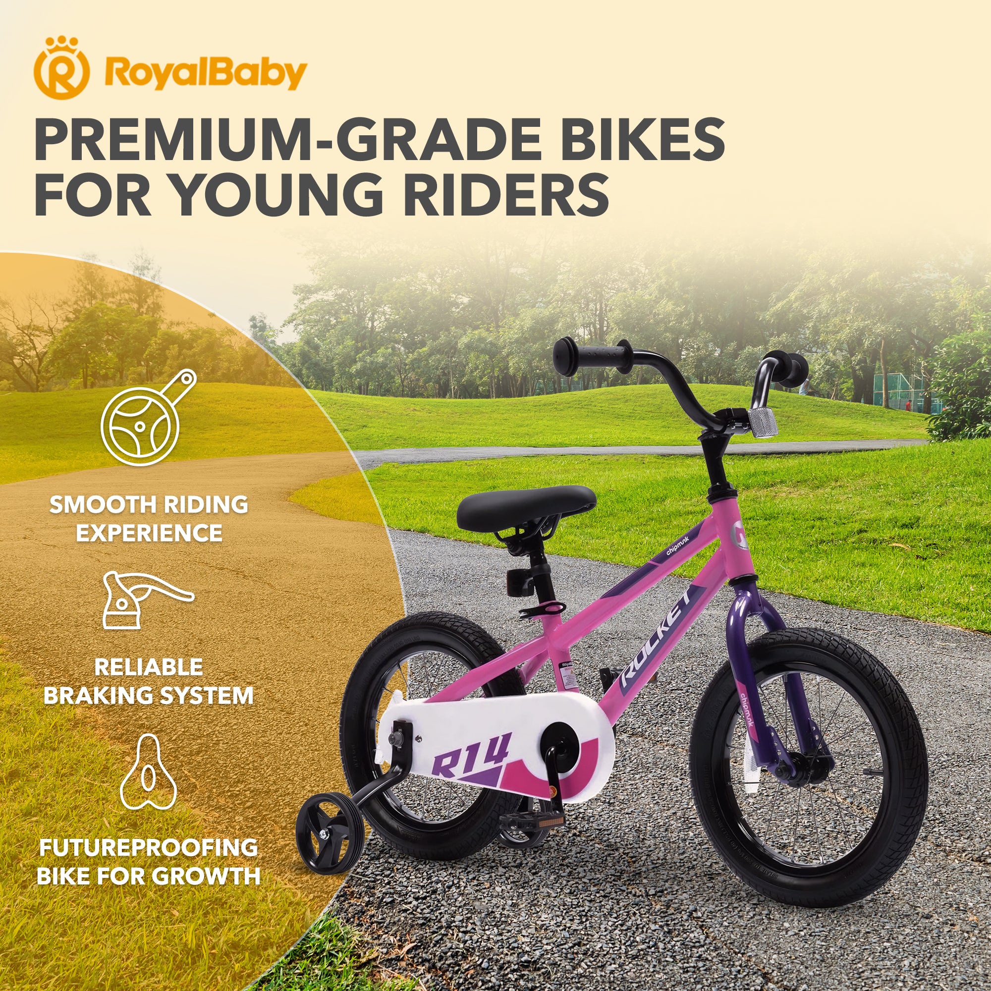 RoyalBaby Rocket Outdoor Children's Bike with Training Wheels, 14 In (Open Box)