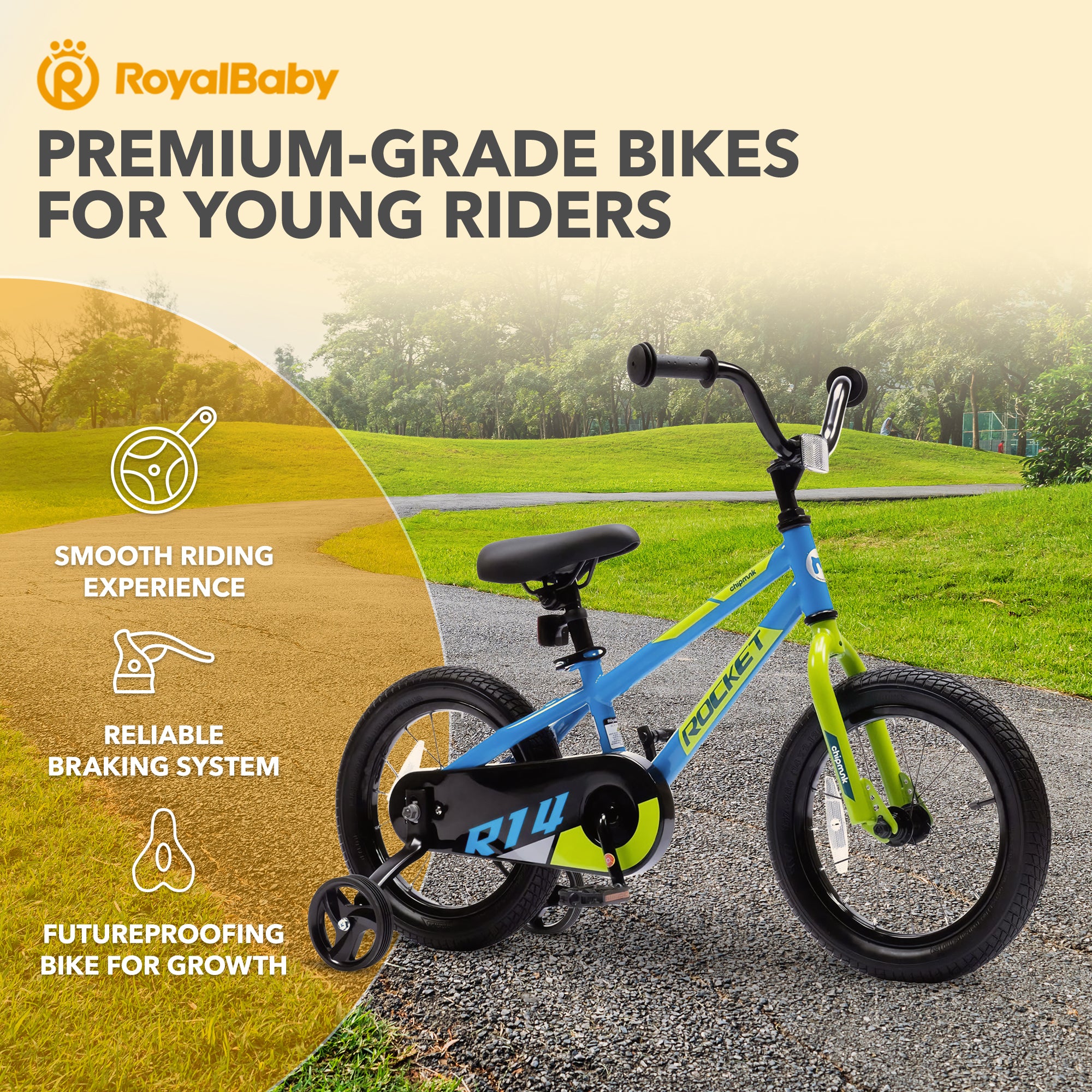 RoyalBaby Rocket Outdoor Children's Bike with Training Wheels, 12 Inch, Blue