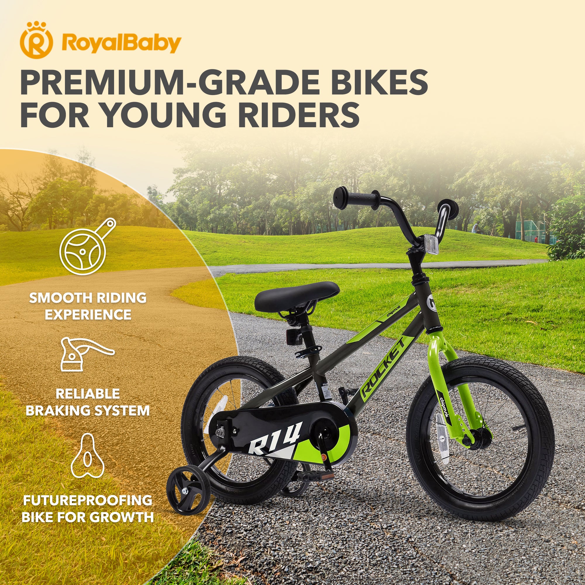 RoyalBaby Rocket Outdoor Children's Bike with Training Wheels, 16 Inch, Black
