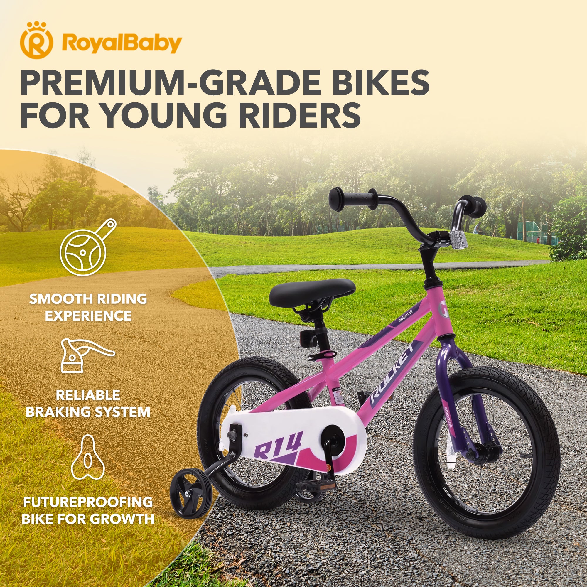 RoyalBaby Rocket Children's Bike with Training Wheels, 16 Inch, Pink (Used) - VMInnovations