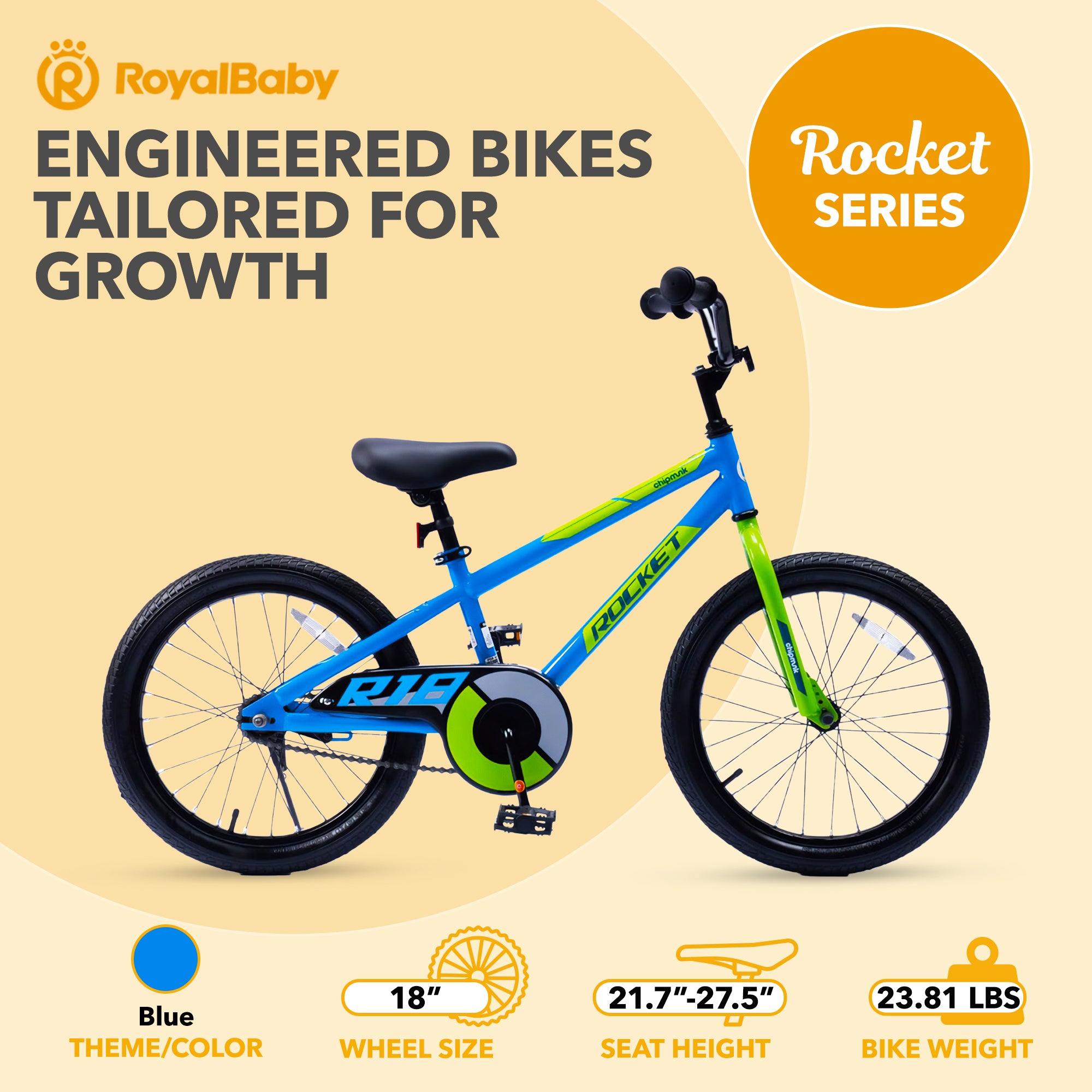 RoyalBaby Rocket Outdoor Children's Sport Bike w/Kickstand, 18", Blue (Open Box) - VMInnovations