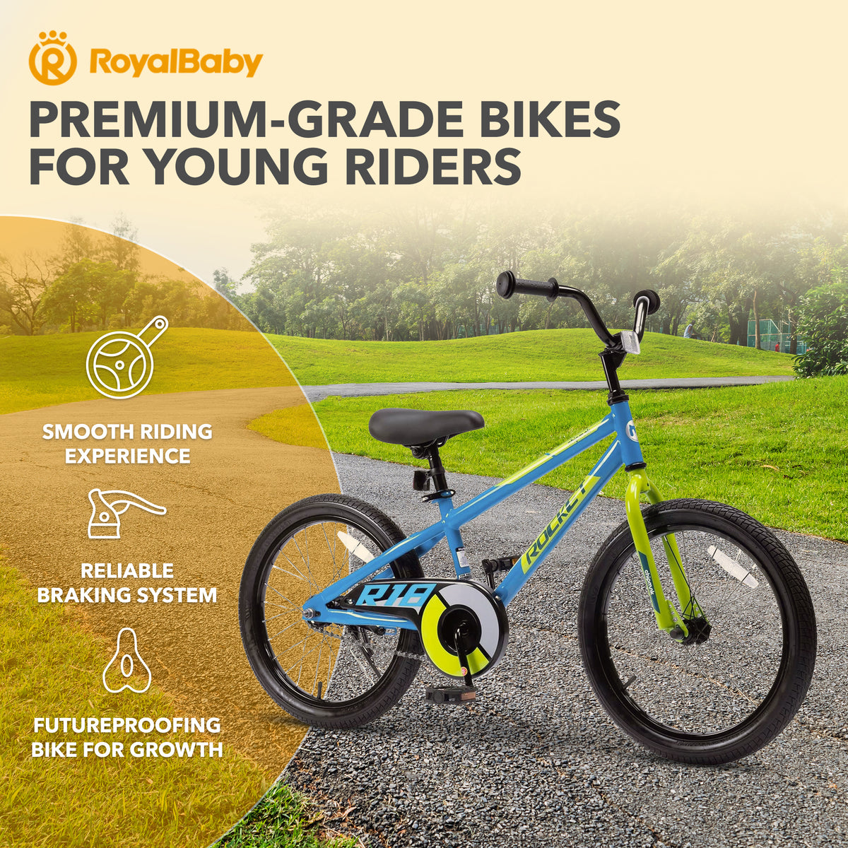 RoyalBaby Rocket Outdoor Children's Sport Bike w/Kickstand, 18", Blue (Open Box) - VMInnovations