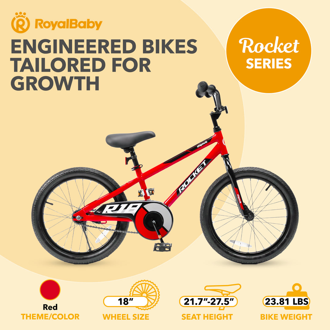 RoyalBaby Rocket Children's Sport Bike with Kickstand, 18 Inch, Red (Used) - VMInnovations