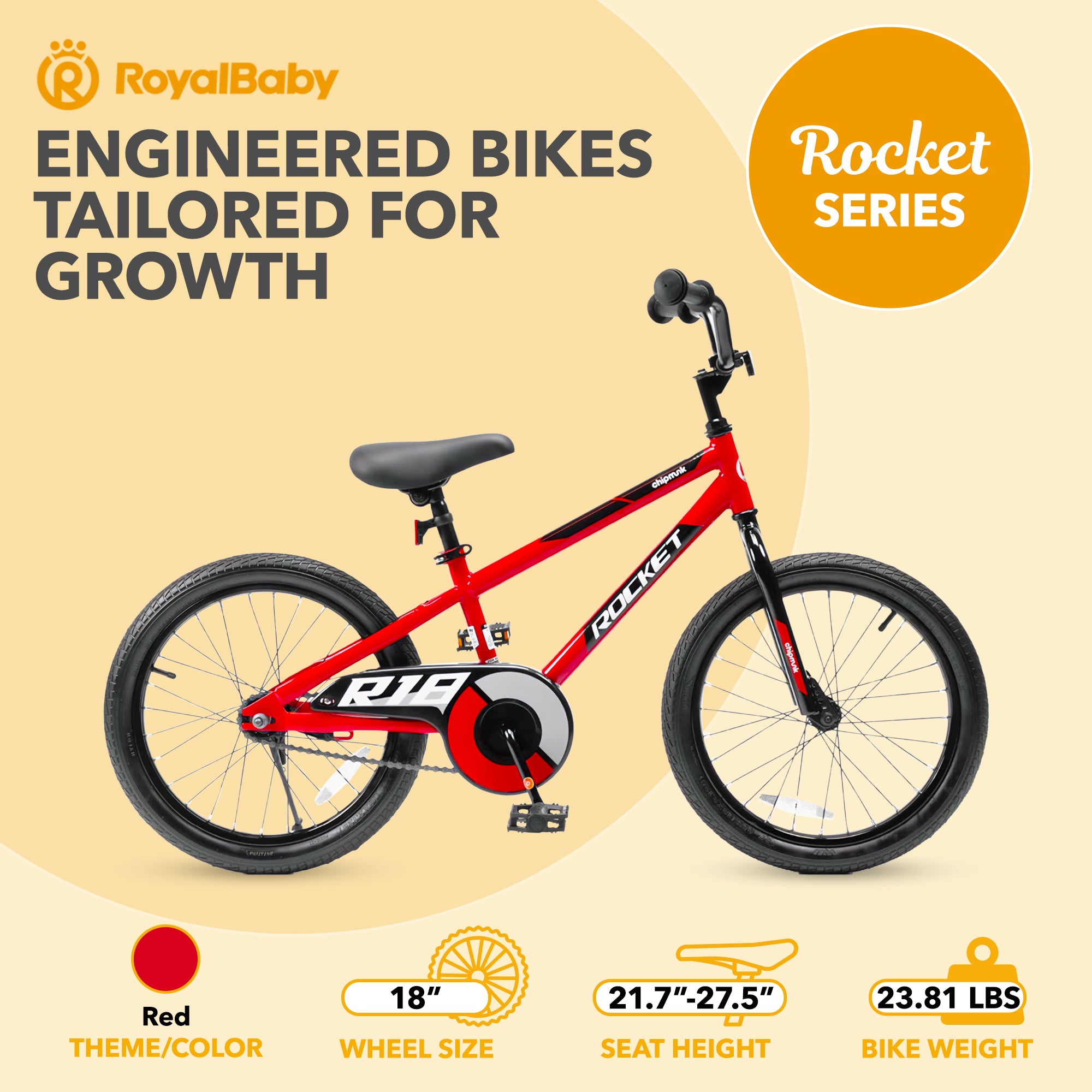 RoyalBaby Rocket Outdoor Children's Sport Bike with Kickstand, 18 Inch, Red