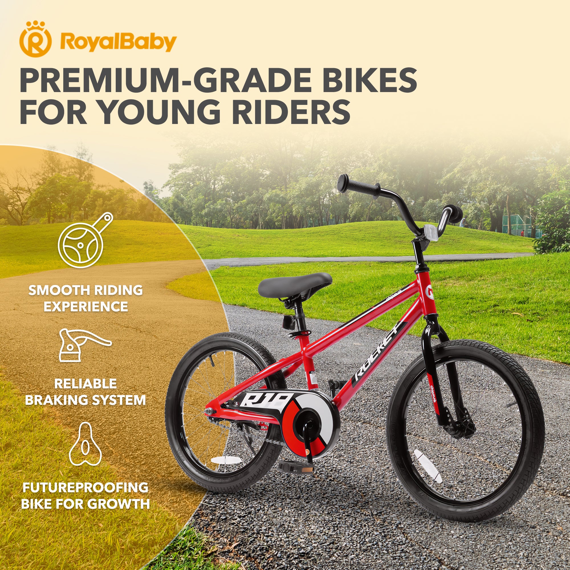 RoyalBaby Rocket Outdoor Children's Sport Bike with Kickstand, 18 Inch, Red