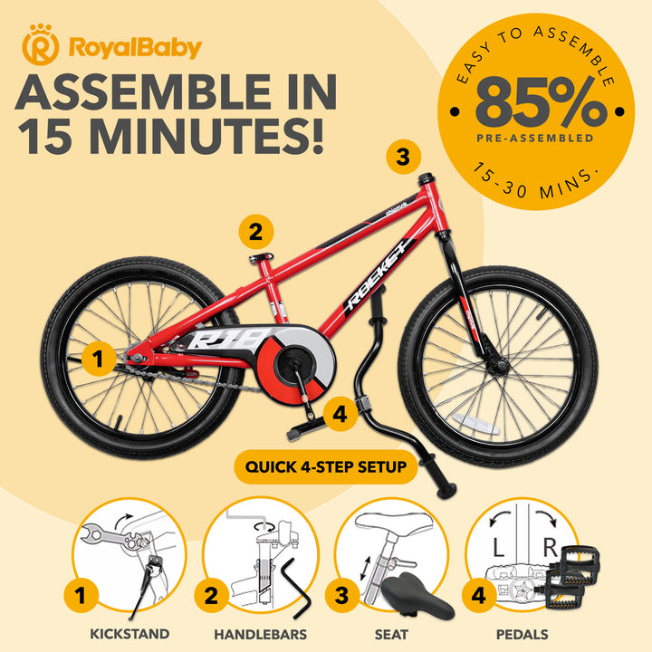 RoyalBaby Rocket Children's Sport Bike with Kickstand, 18 Inch, Red (Used) - VMInnovations
