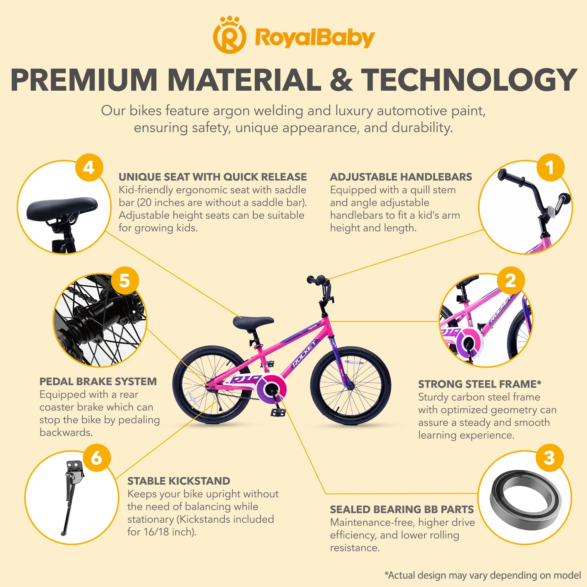 RoyalBaby Rocket Outdoor Children's Sport Bike with Kickstand, 18 Inch, Pink - VMInnovations