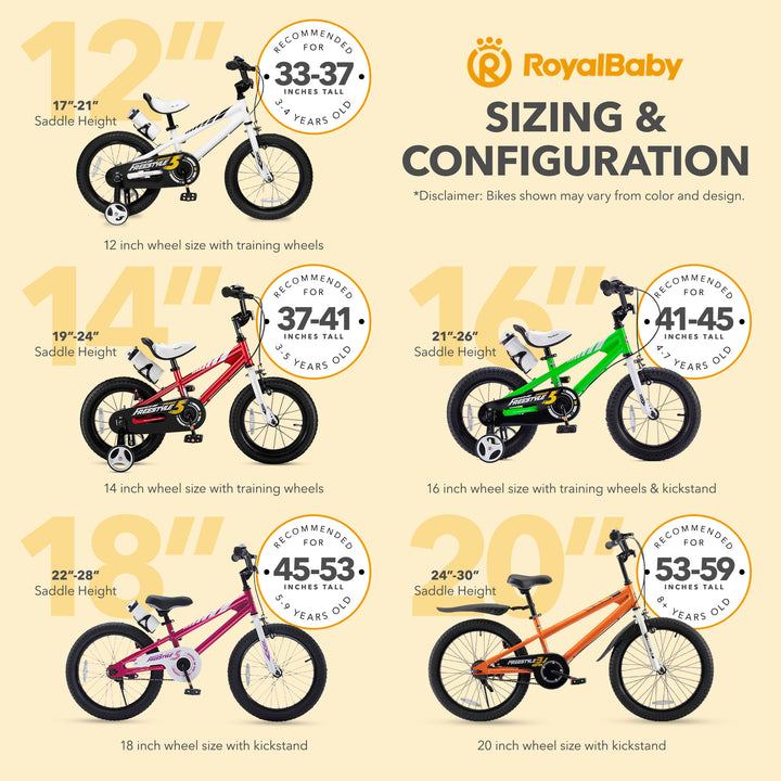 RoyalBaby Freestyle Outdoor Kid's Bicycle with Training Wheels, 12 Inch, White - VMInnovations