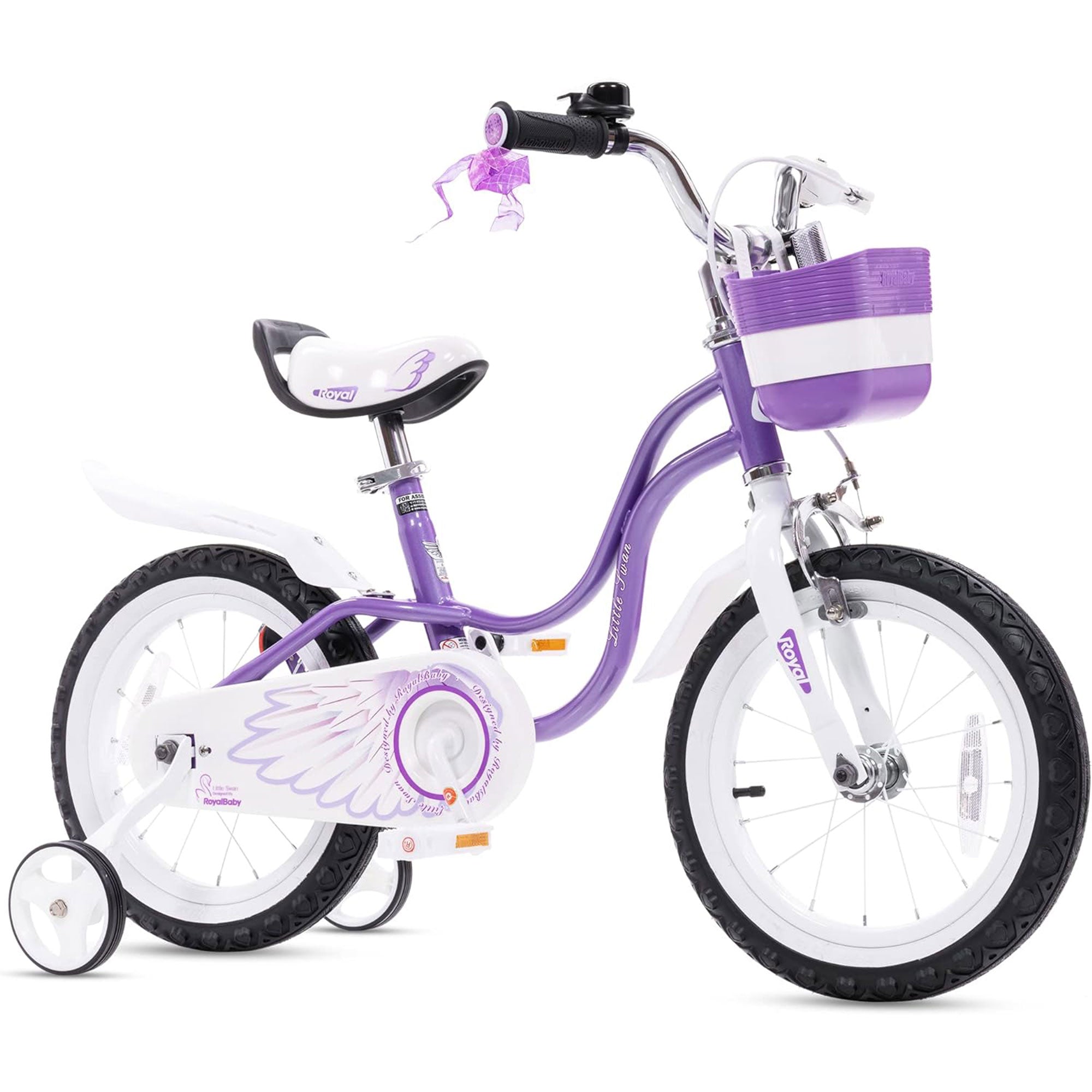 RoyalBaby Girl Kids Bicycle 14 Inch with Training Wheels, Swan/Purple (Open Box) - VMInnovations