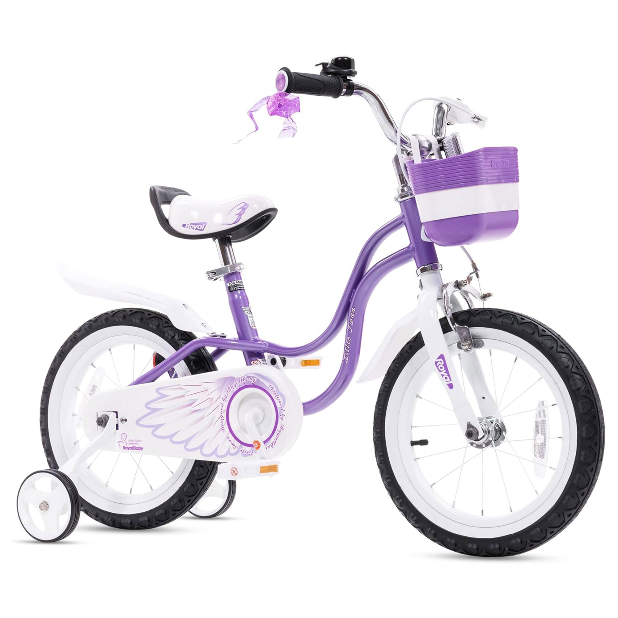 RoyalBaby Girl Bicycle 16" w/ Training Wheels & Kickstand, Swan/Purple (Used) - VMInnovations
