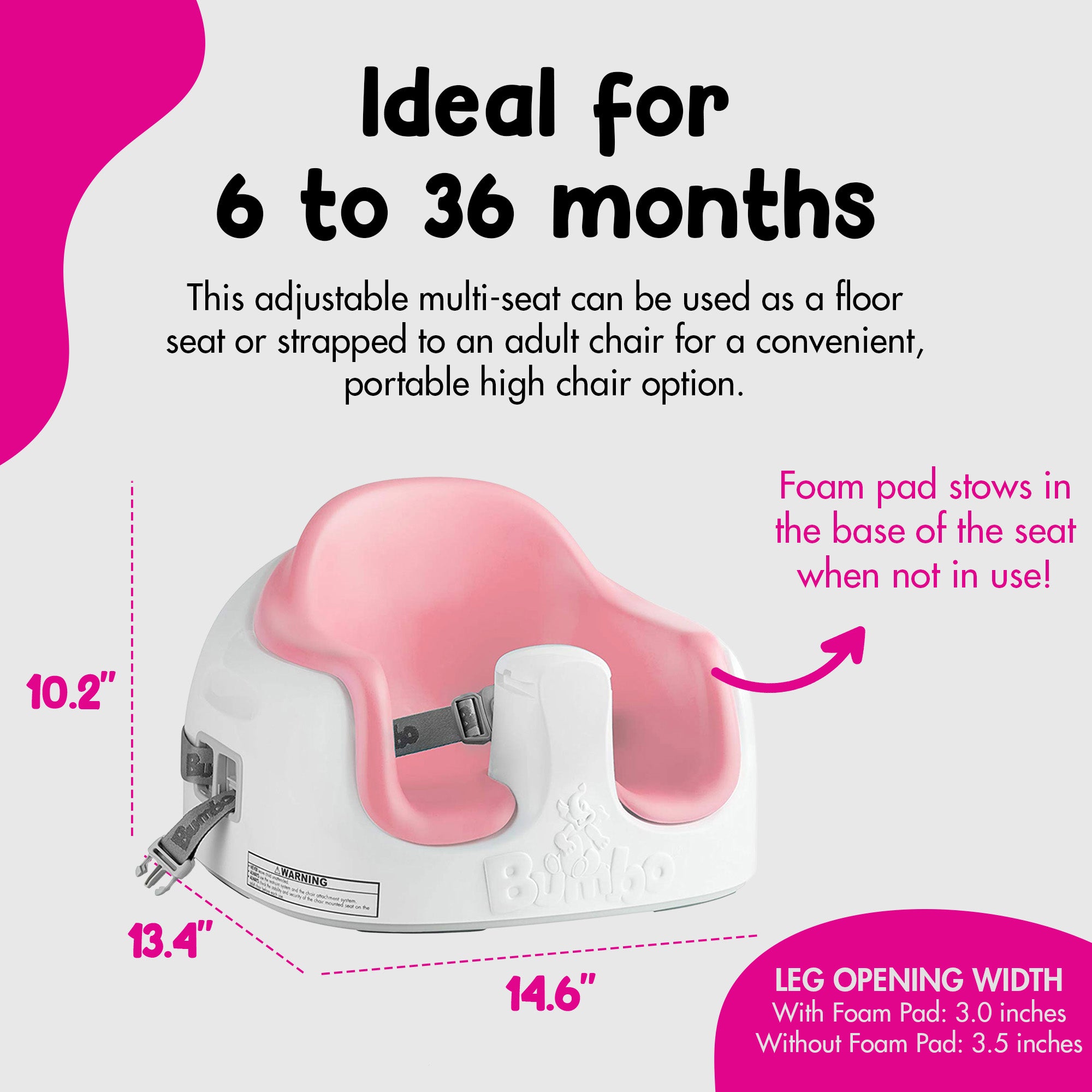Bumbo Baby Toddler Adjustable 3-in-1 Multi Seat High Chair, Cradle Pink (2 Pack) - VMInnovations