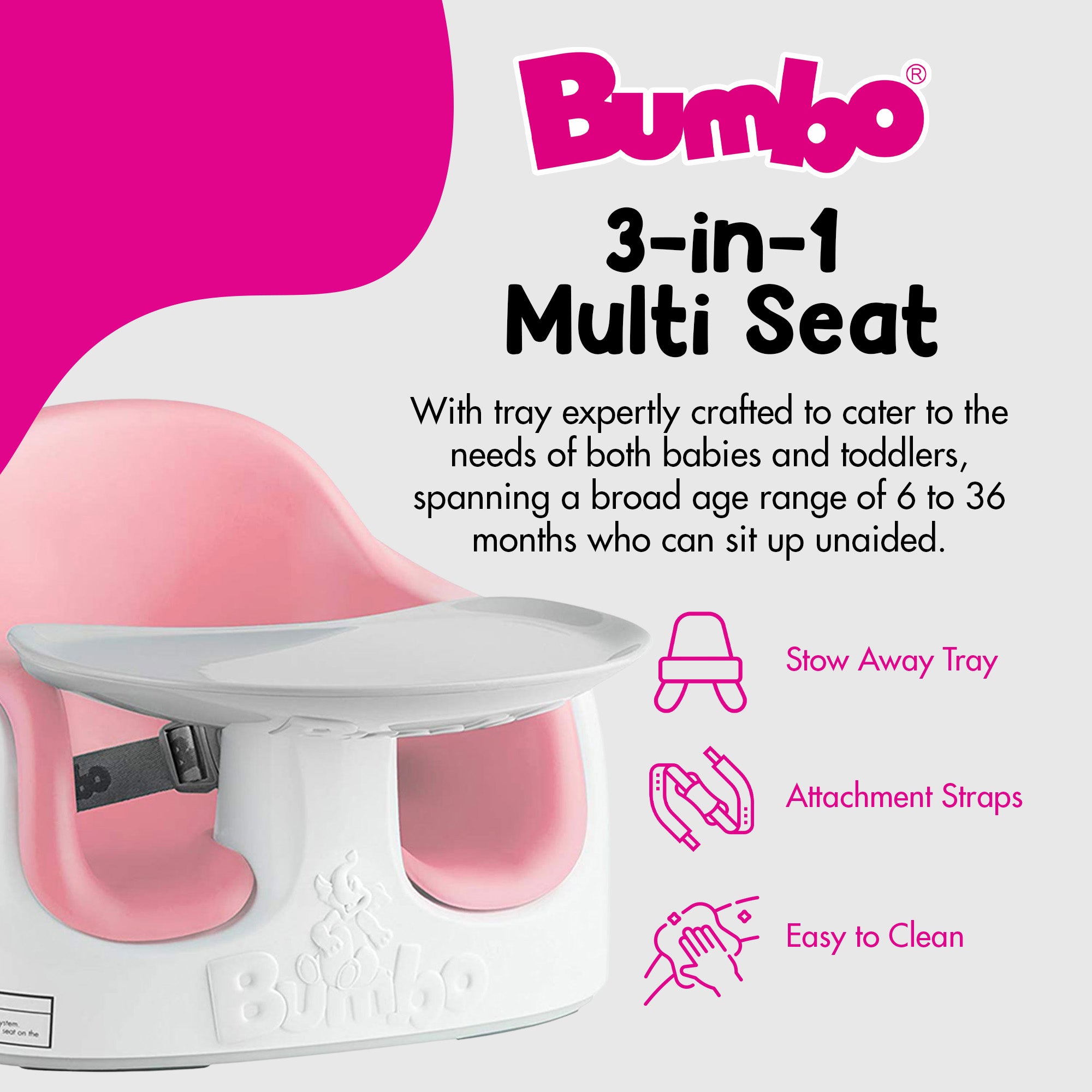 Bumbo Baby Toddler Adjustable 3-in-1 Multi Seat High Chair, Cradle Pink (2 Pack) - VMInnovations