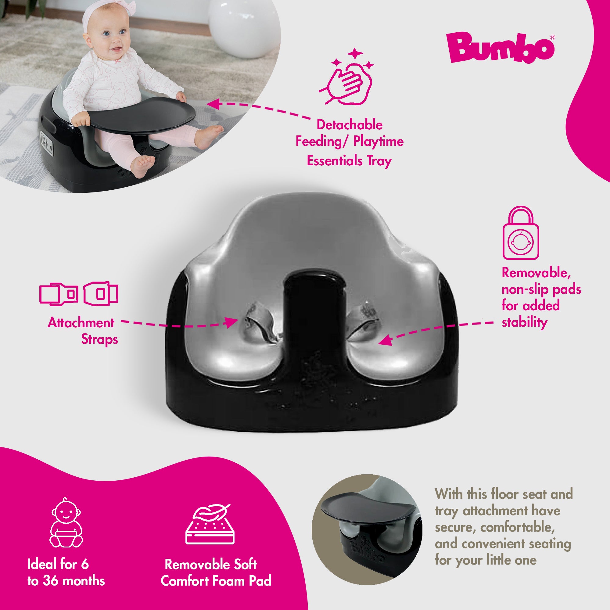 Bumbo Toddler Adjustable 3-in-1 Multi Seat High Chair, Black/Monsoon (2 Pack)