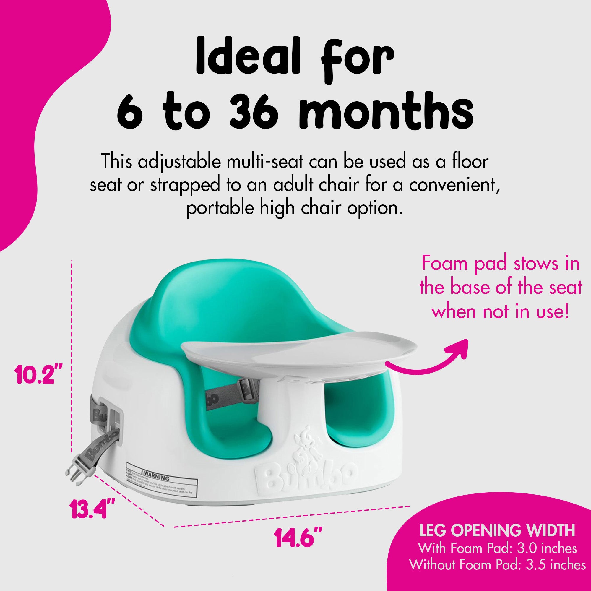 Bumbo Baby Toddler Adjustable 3 In 1 Booster Seat and High Chair, Aqua (2 Pack) - VMInnovations