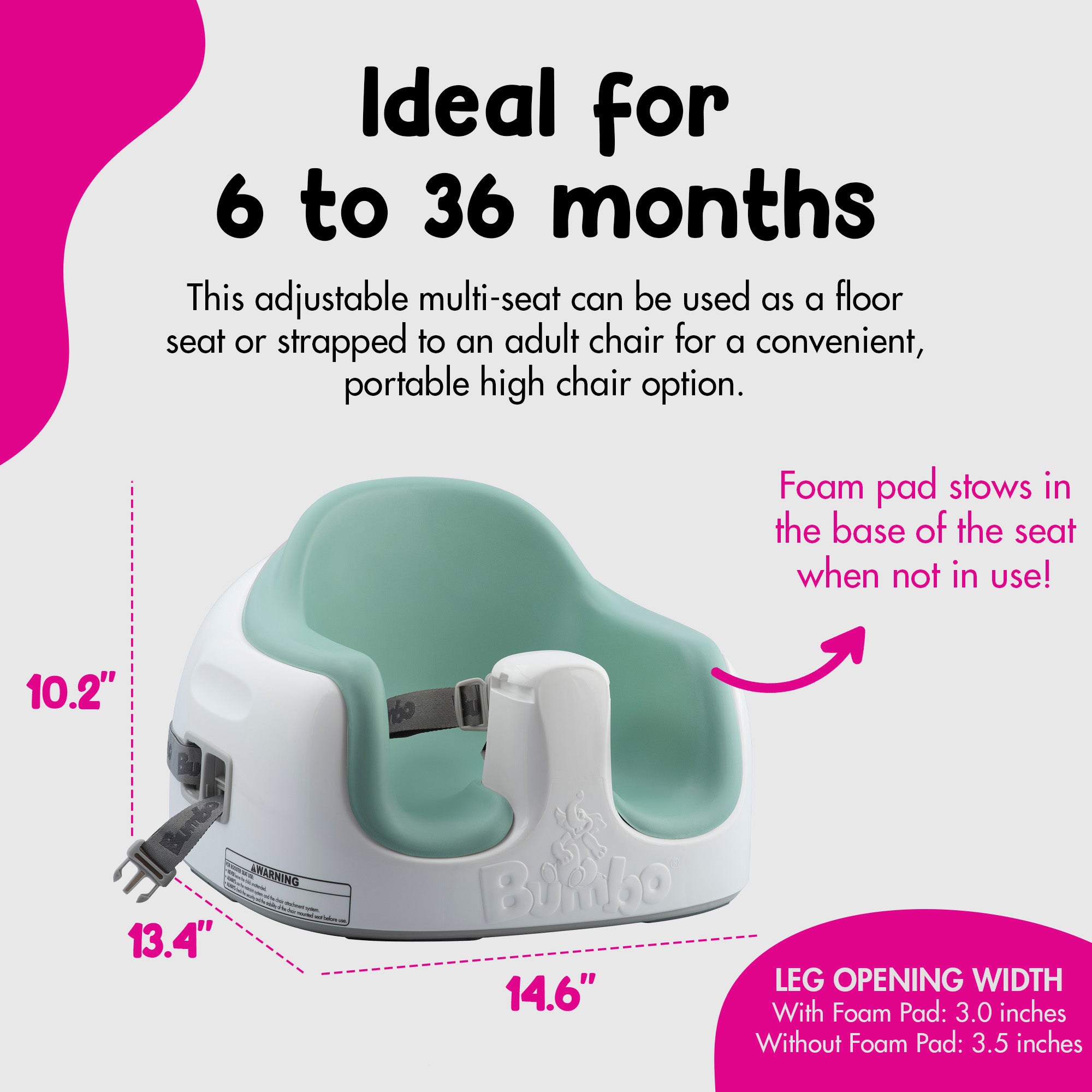 Bumbo Baby Toddler Adjustable 3 In 1 Booster Seat High Chair, Hemlock (2 Pack) - VMInnovations