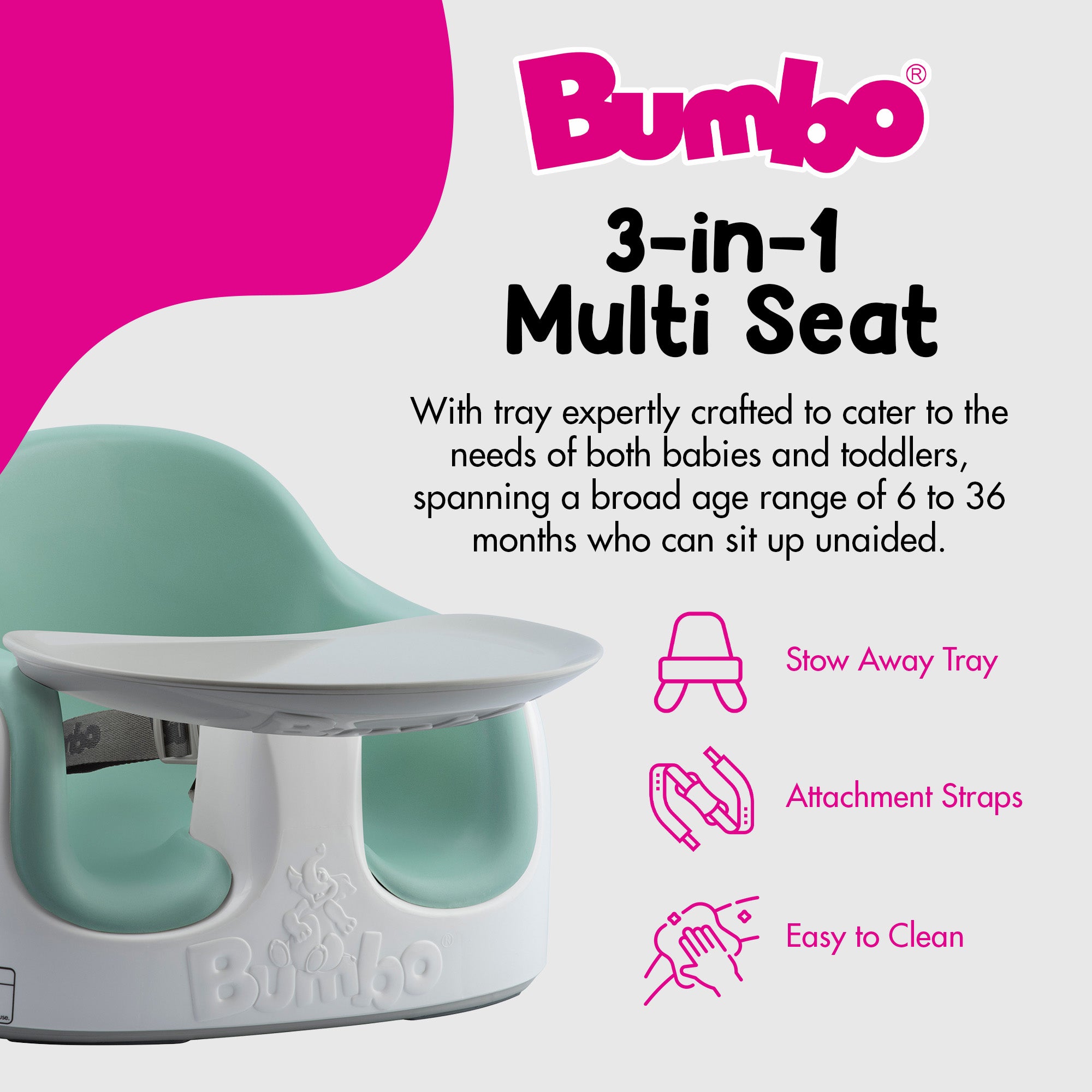 Bumbo Baby Toddler Adjustable 3 In 1 Booster Seat High Chair, Hemlock (2 Pack) - VMInnovations