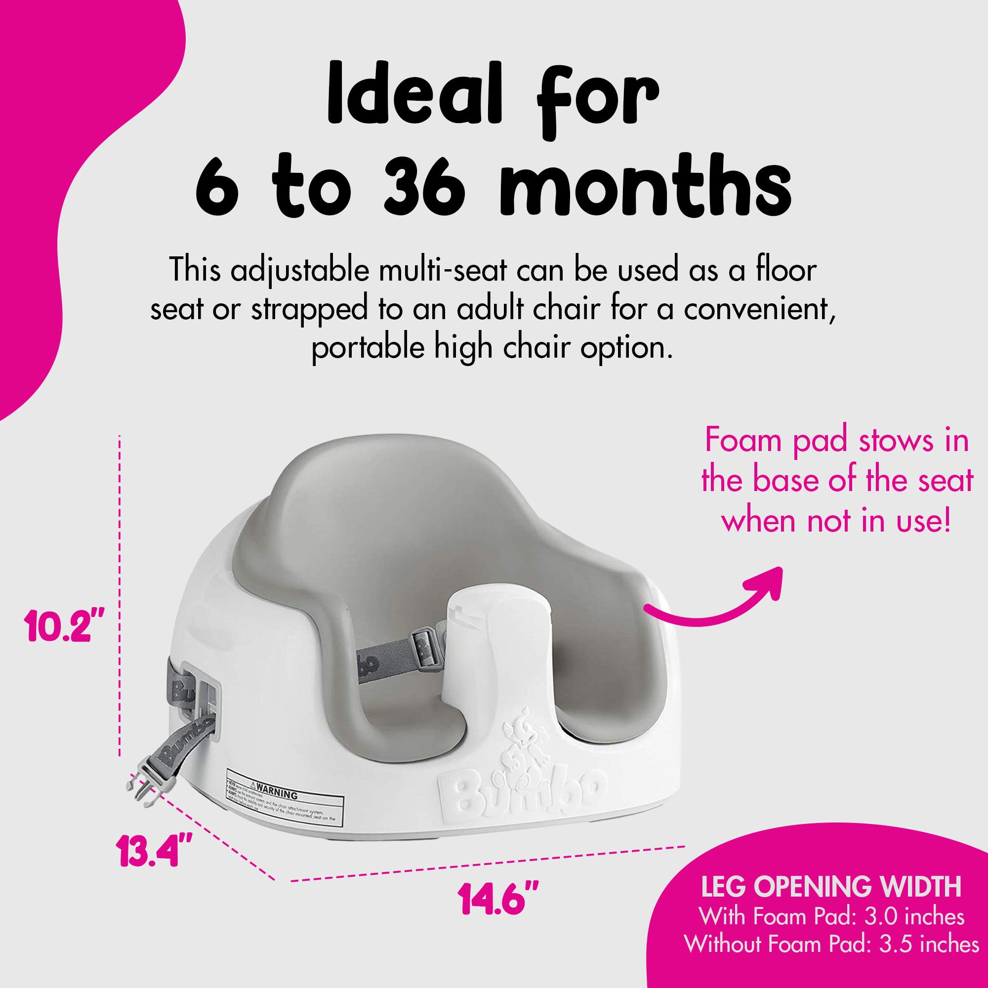 Bumbo Baby Toddler Adjustable 3-in-1 Booster Seat/High Chair, Monsoon (2 Pack)