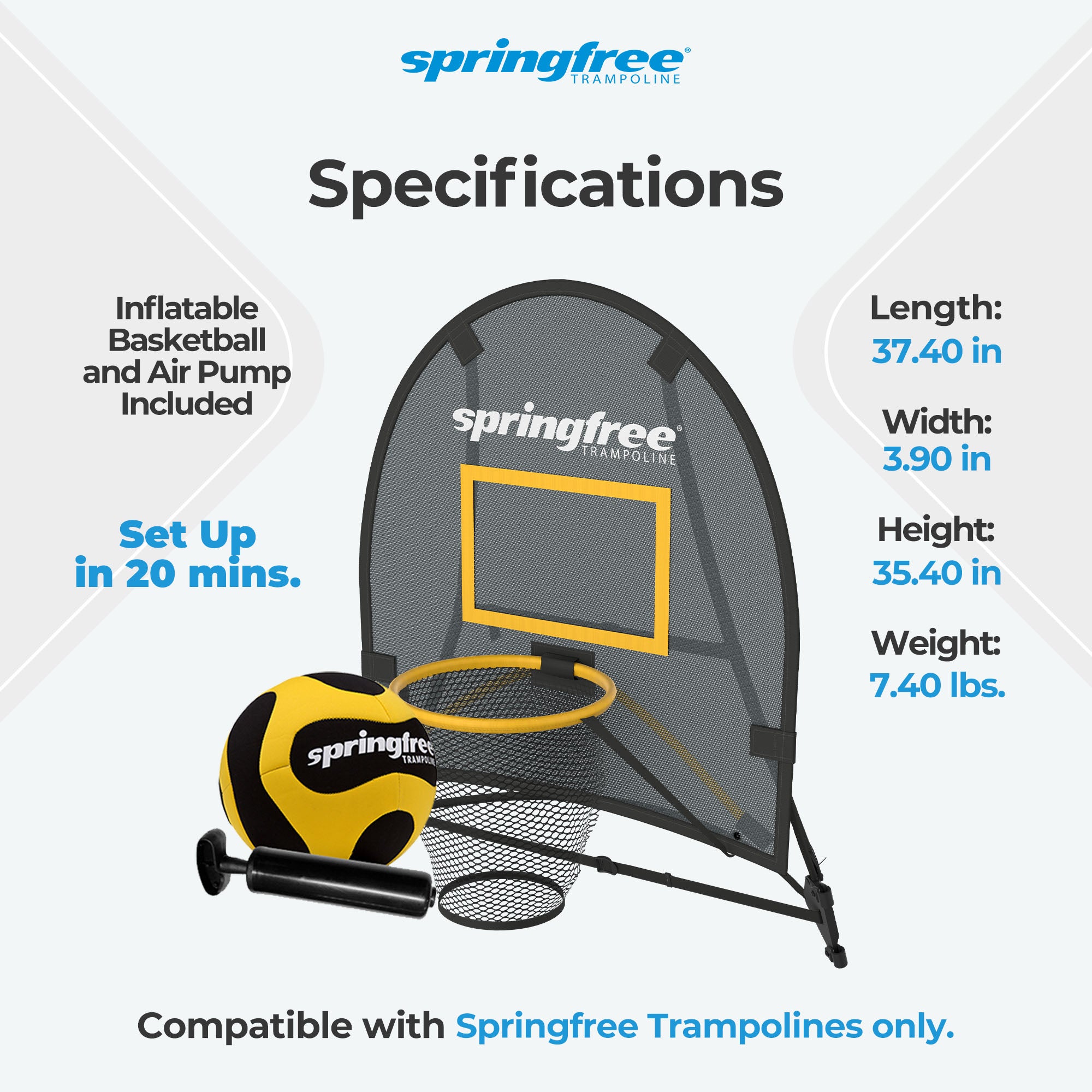 Springfree Trampoline 12' x 19' Oval Trampoline w/Basketball FlexrHoop Accessory - VMInnovations
