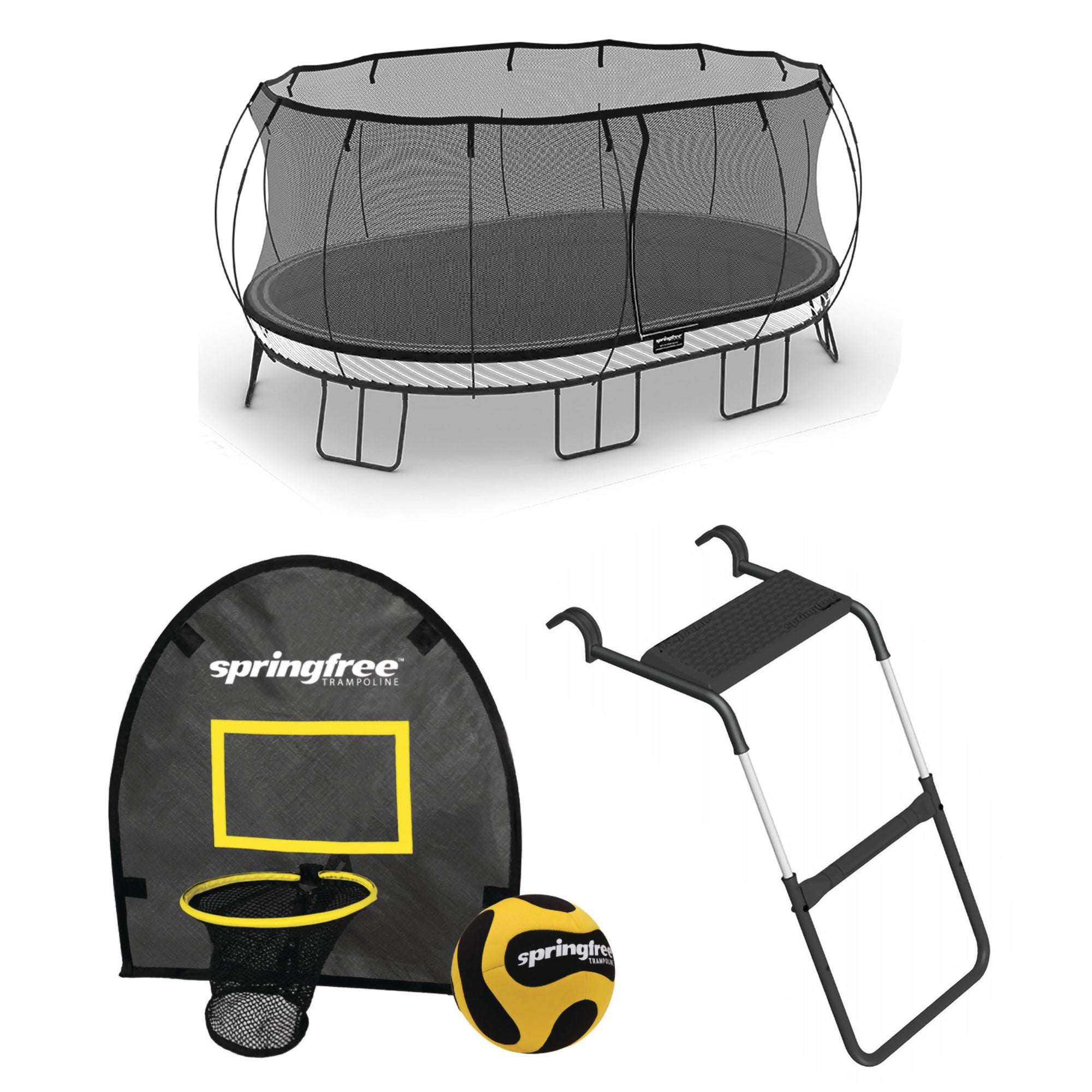 Springfree Trampoline 12' x 19' Trampoline with Basketball FlexrHoop and Ladder
