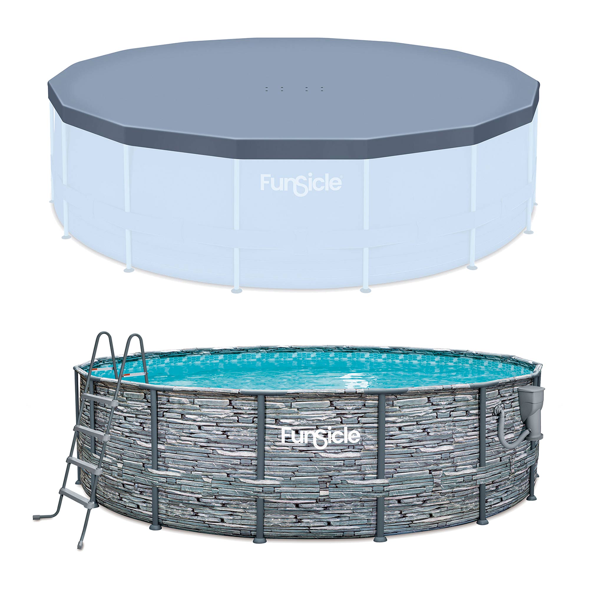 Funsicle 16' x 48" Oasis Round Frame Swimming Pool with 16' Debris Cover, Stone - VMInnovations